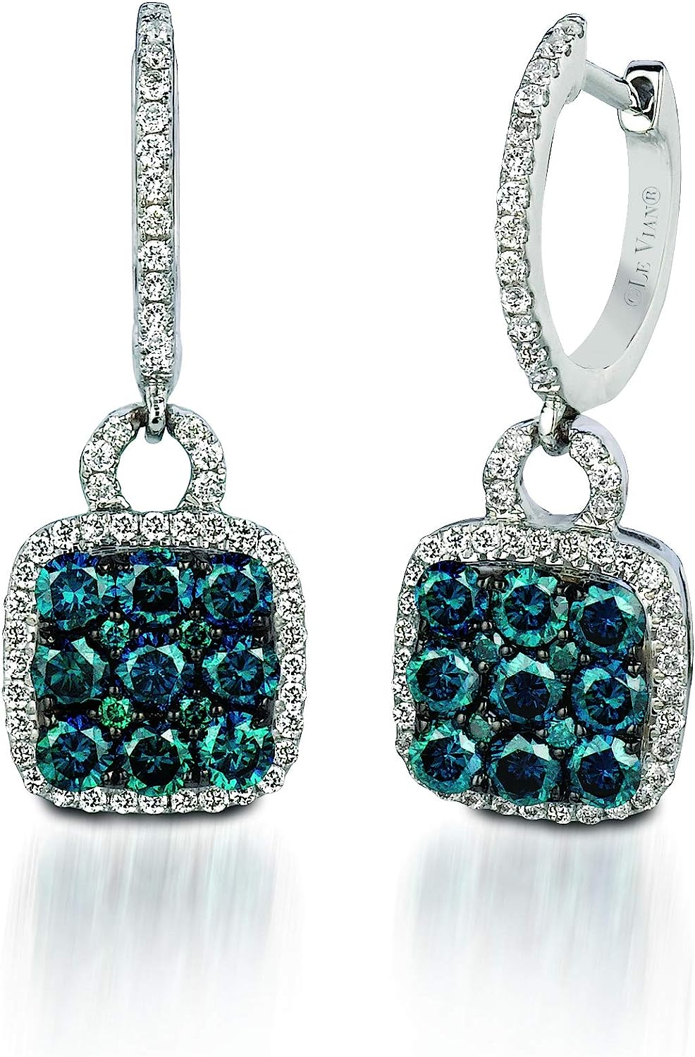 1 1/4 Carat White and Blue Diamond Dangle Drop Earrings for Women in 14k White Gold (H-I, VS2-SI1, cttw) Square Huggie Earrings by LeVian