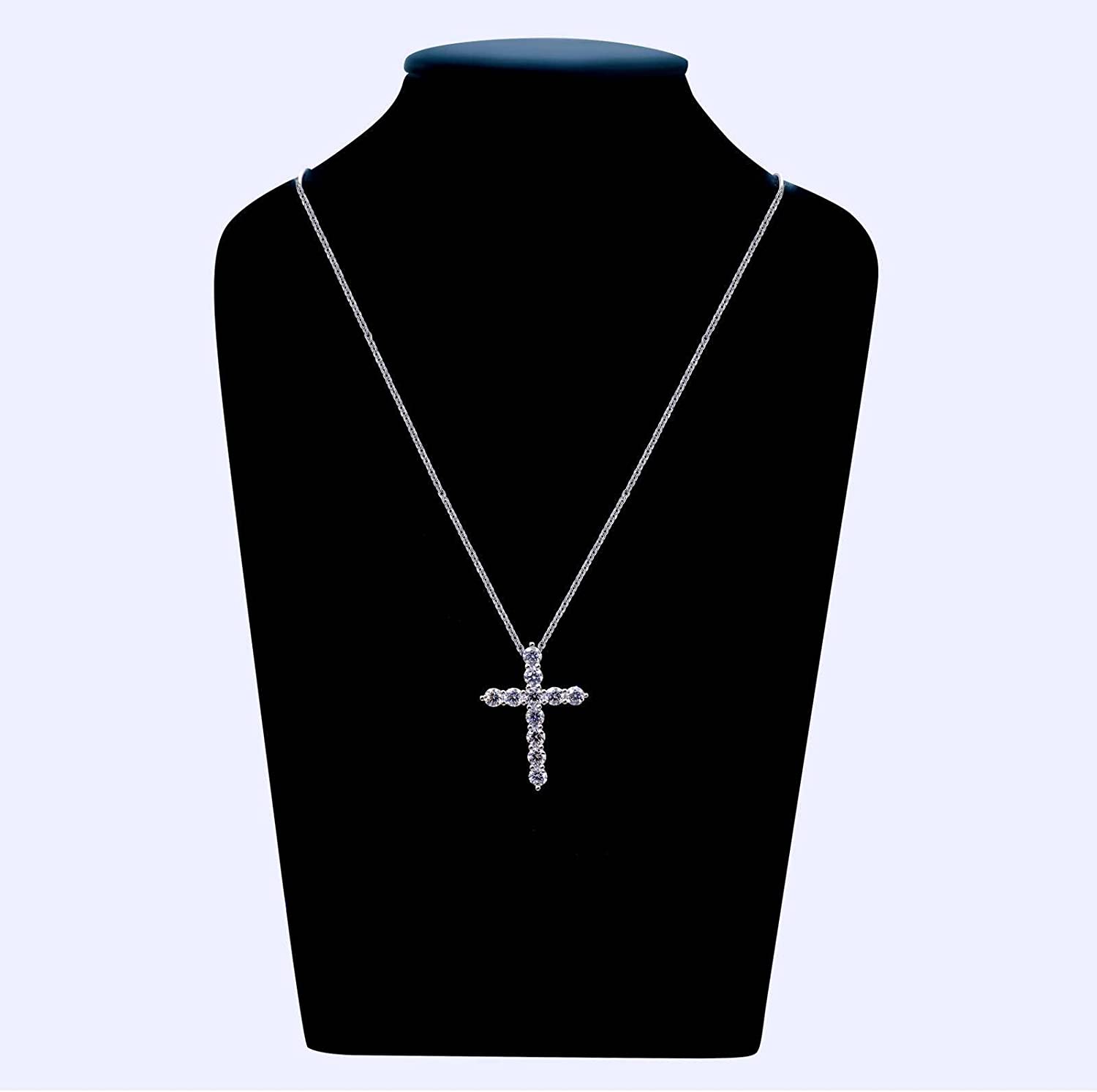 2.75ct Moissanite Cross Pendant Necklace for Women 925 Sterling Silver White Gold Plated with GRA Certificate 4mm DF VVS Color Moissanites Necklace Pendant 18'' Chain Anniversary Engagement Womens Gif
