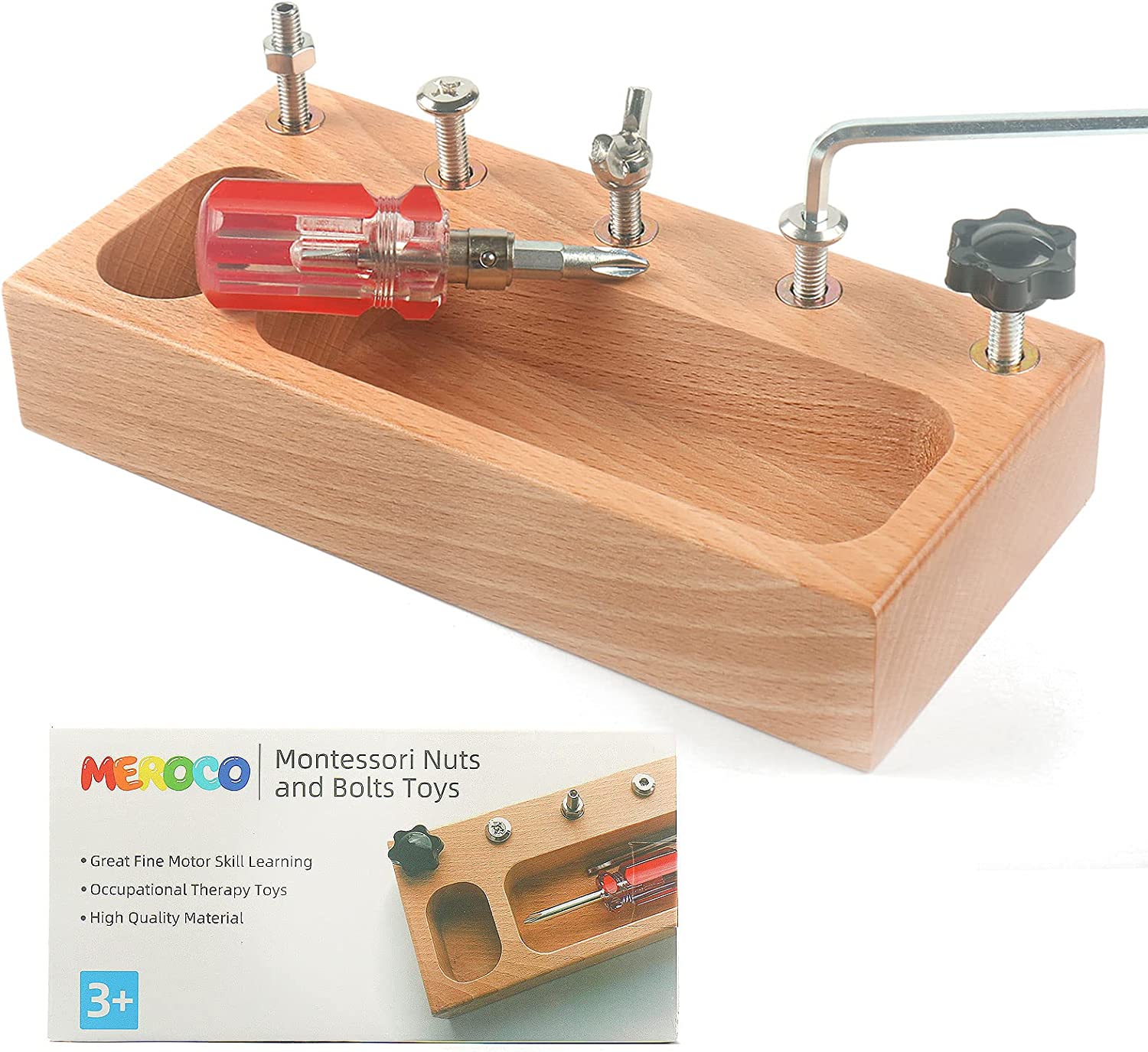 MEROCO Montessori Screw Driver Board for Kids Montessori Materials Basic Skills Educational Learning Toys for 3 4 5 Year Old Kids Toddlers Sensory Montessori Toy Preschool Classroom Fine Motor Skills