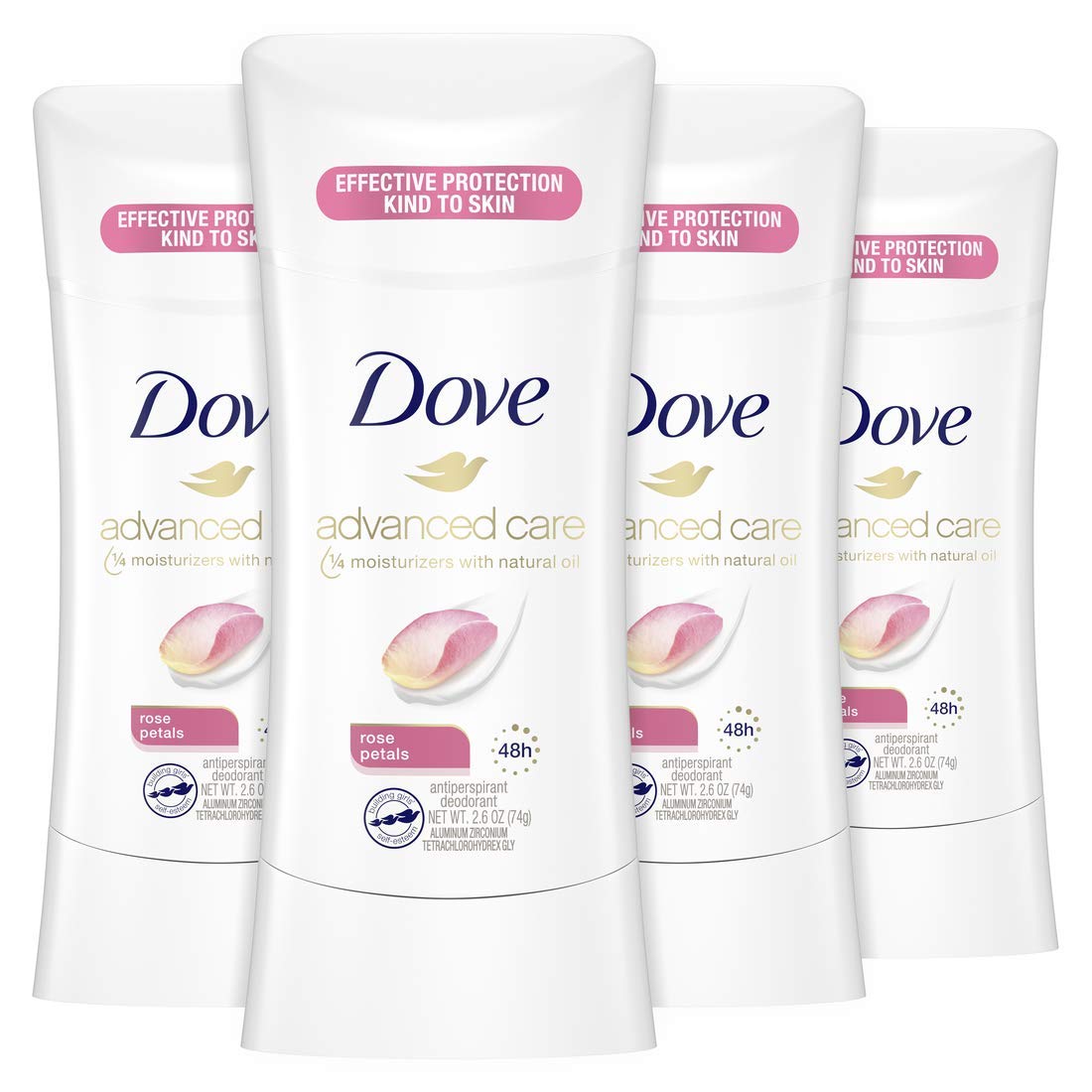 Dove Antiperspirant Deodorant Stick 48 Hour Protection And Soft And Comfortable Underarms Rose Petals Deodorant for Women, 2.6 Ounce (Pack of 4)