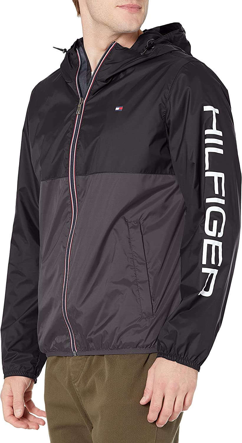 Tommy Hilfiger Men's Lightweight Active Water Resistant Hooded Rain Jacket