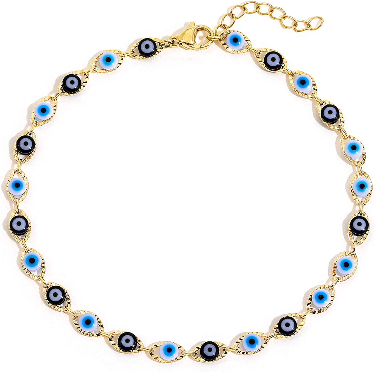 SLOONG Evil Eye Anklet Bracelet for Women Girls 14K Gold Plated Beach Foot Anklet Bracelet Summer Jewelry Beads Anklet Set, Adjustabe Size