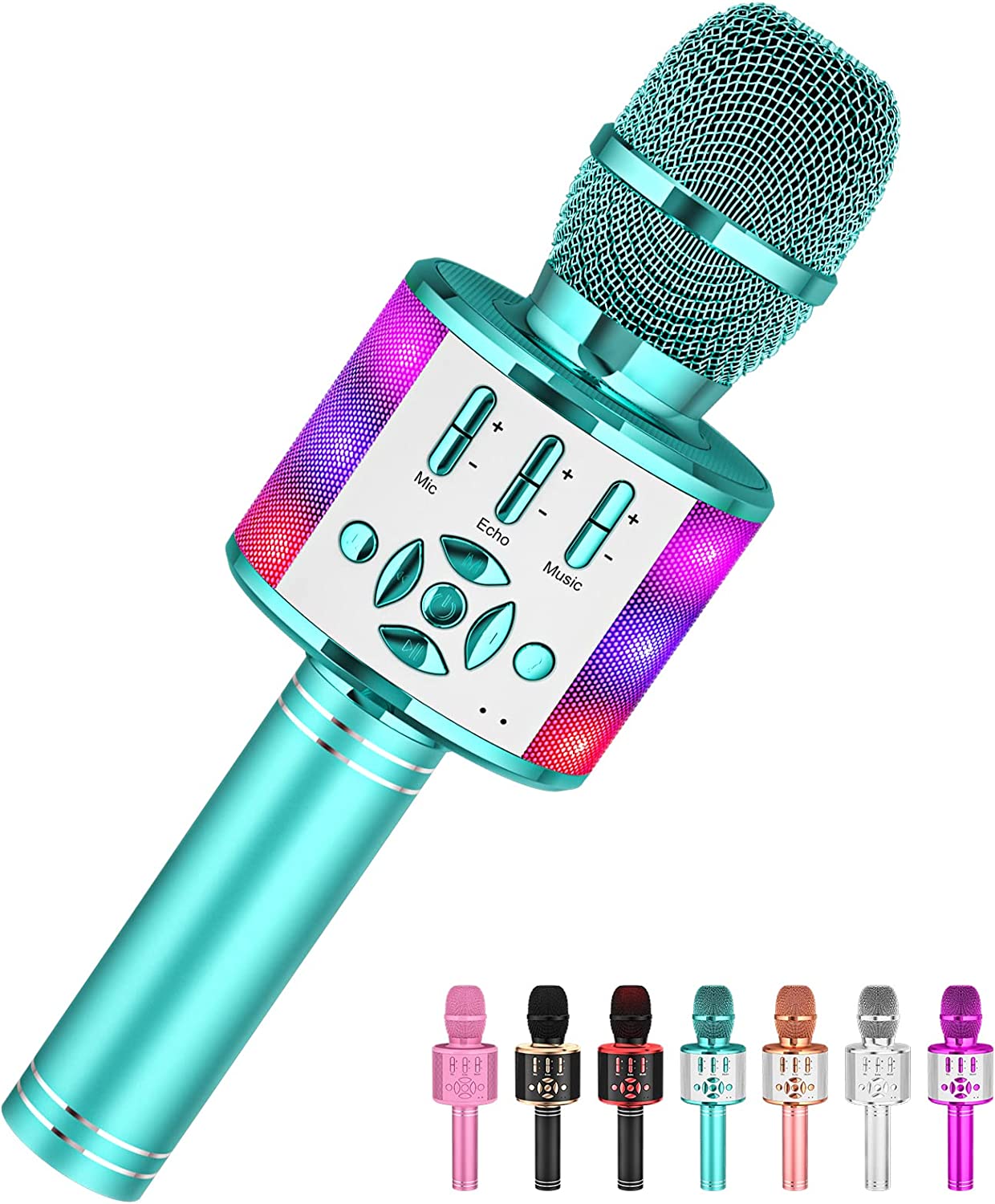 Amazmic Kids Karaoke Microphone Machine Toy Bluetooth Microphone Portable Wireless Karaoke Machine Handheld with LED Lights, Gift for Children Adults Birthday Party, Home KTV(Blue)