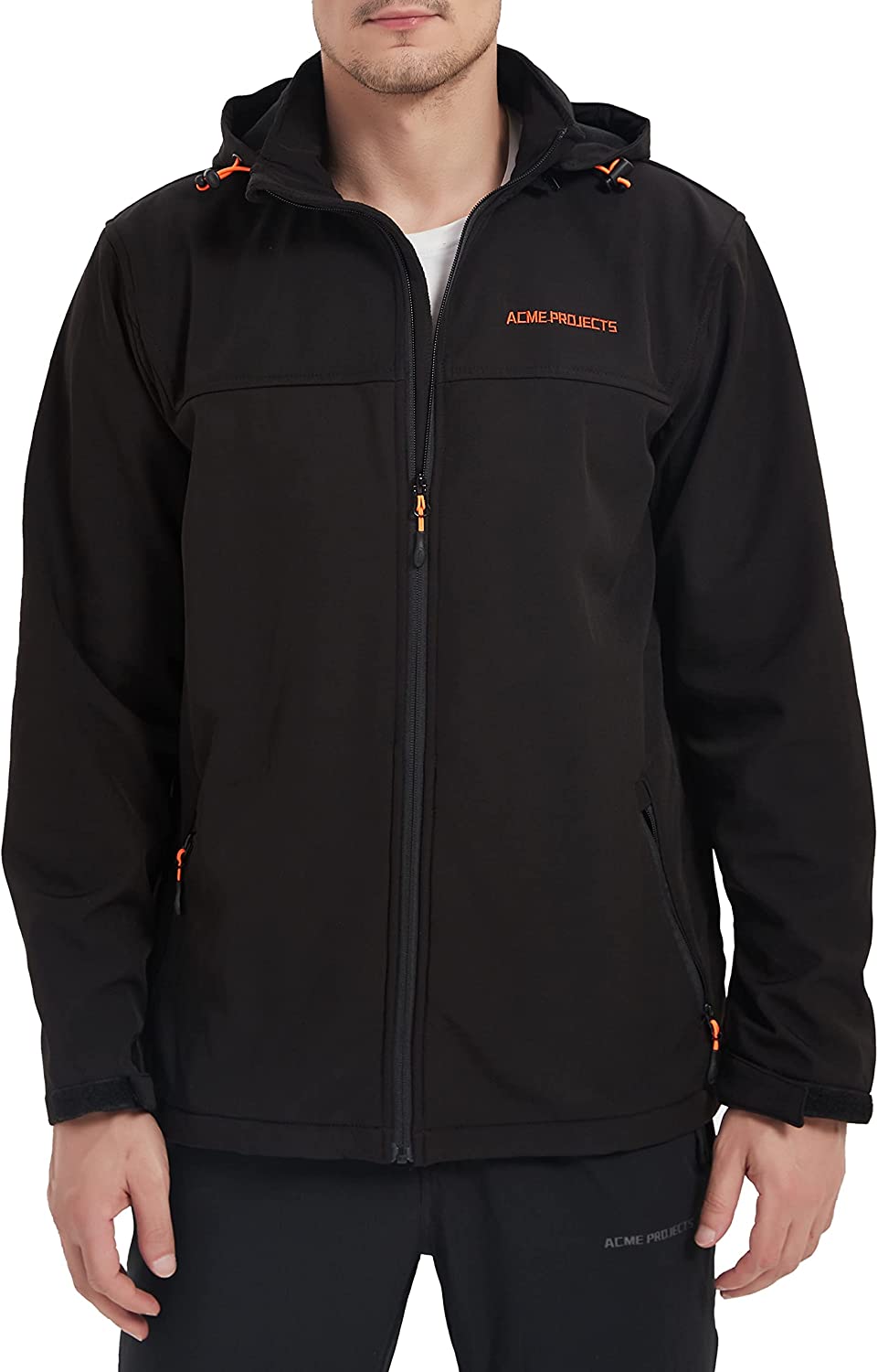 Acmelogy Men's Fleece Lined Softshell Jacket with Detachable Hood, Waterproof, Breathable, 8000mm/5000gm, YKK Zipper