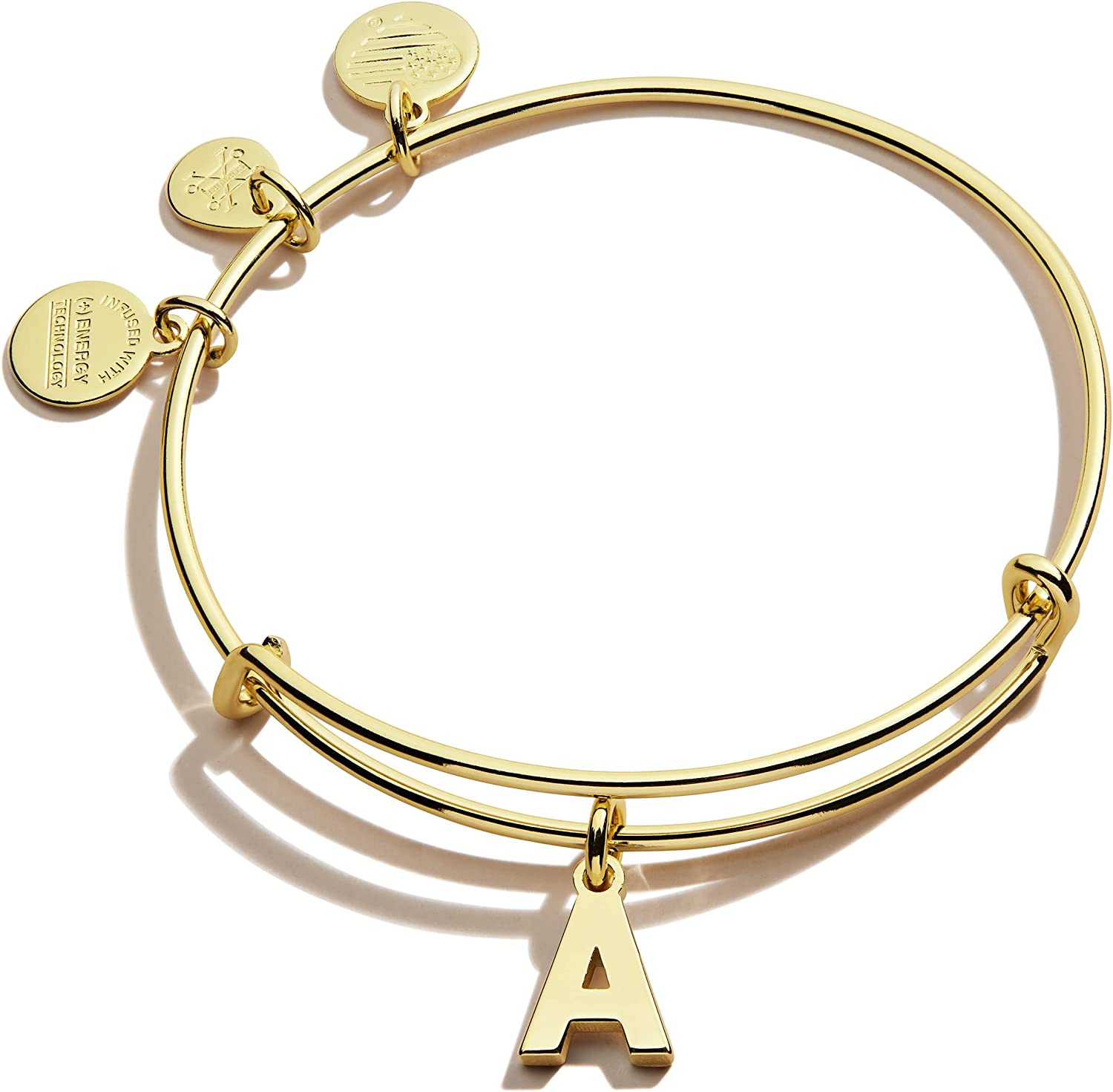 Alex and Ani Expandable Bangle for Women, Initials A to Z Letter Charms, Shiny Finish, 2 to 3.5 in