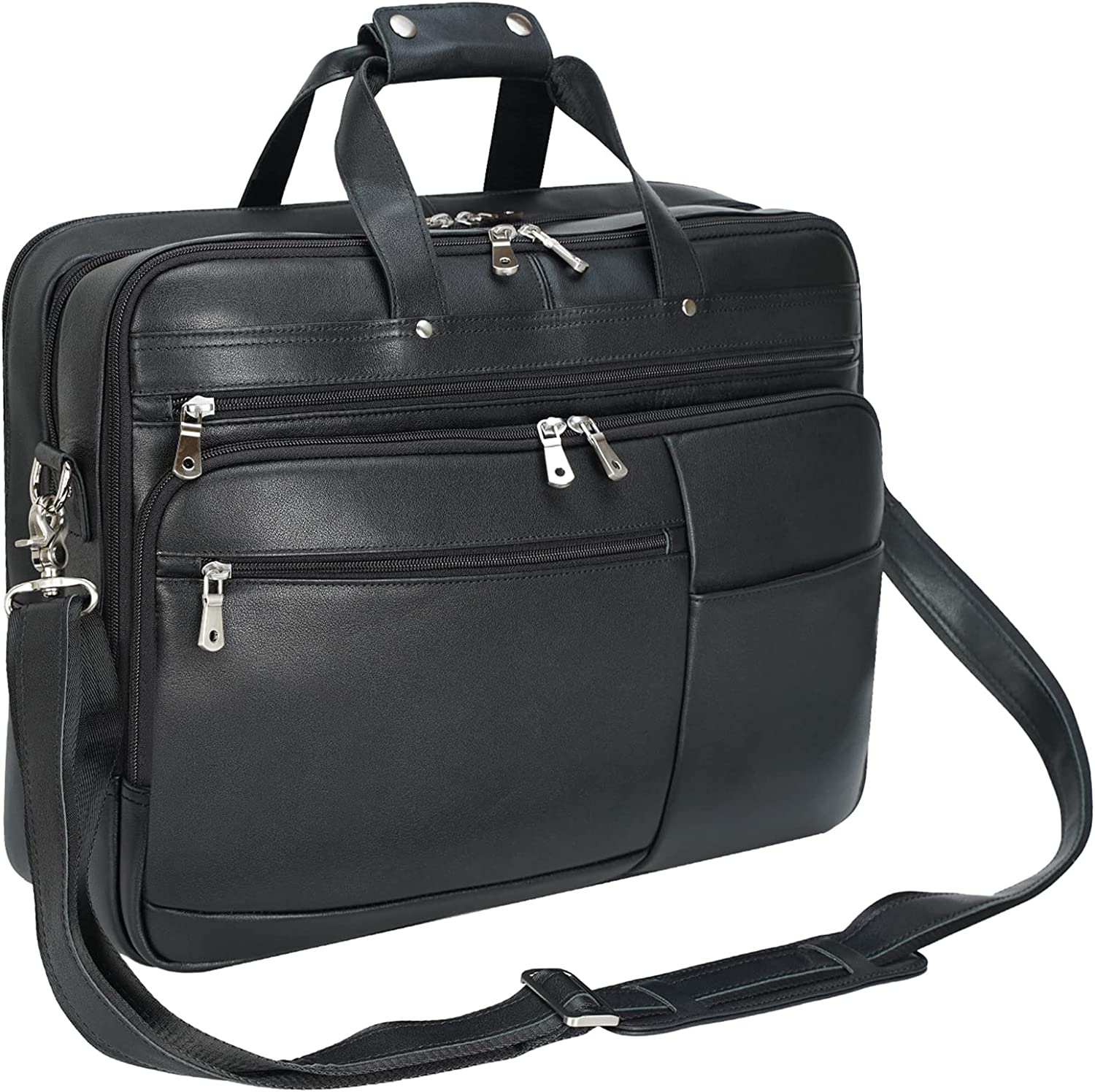 Large Leather Business Briefcase for Men 18" Napa Leather Laptop Case Messenger Bag Fits 17.3" Laptop (Black)