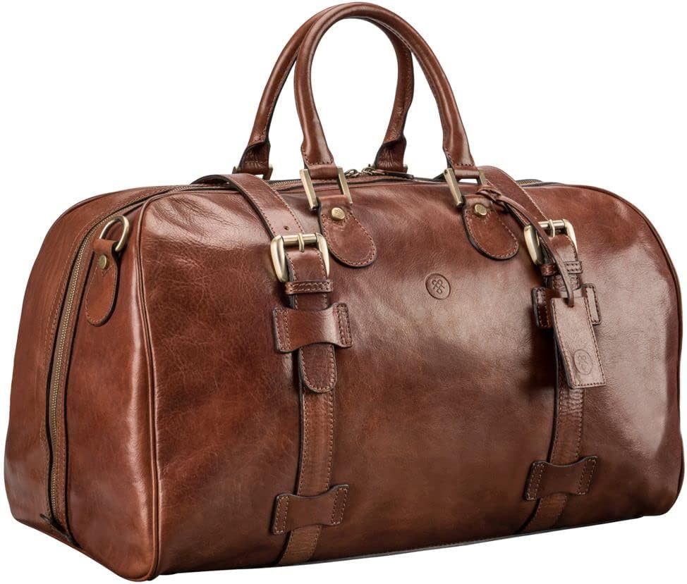 Quality Leather Medium Weekend Bag | The FleroM | Handcrafted In Italy | Chestnut Tan Brown