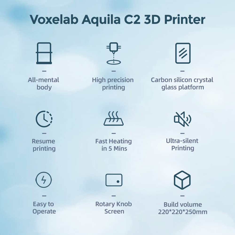 Voxelab Aquila C2 3D Printer, Fully Open Source FDM DIY Printers with Removable Build Surface Plate and Resume Printing Function, Print Size 220x220x250mm