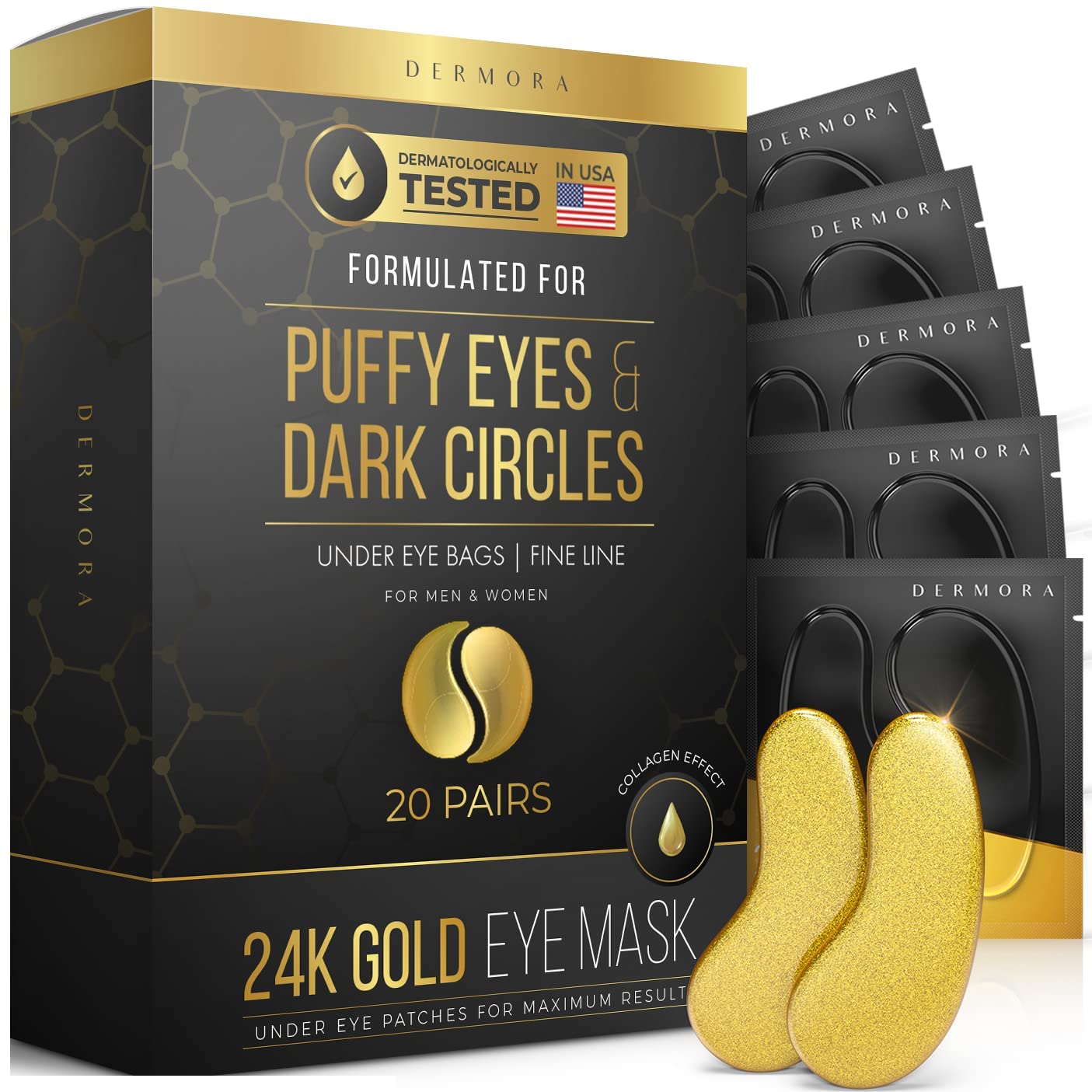 24K Gold Eye Mask– 15 Pairs - Puffy Eyes and Dark Circles Treatments – Look Less Tired and Reduce Wrinkles and Fine Lines Undereye, Revitalize and Refresh Your Skin - CrueltyFree and Vegan