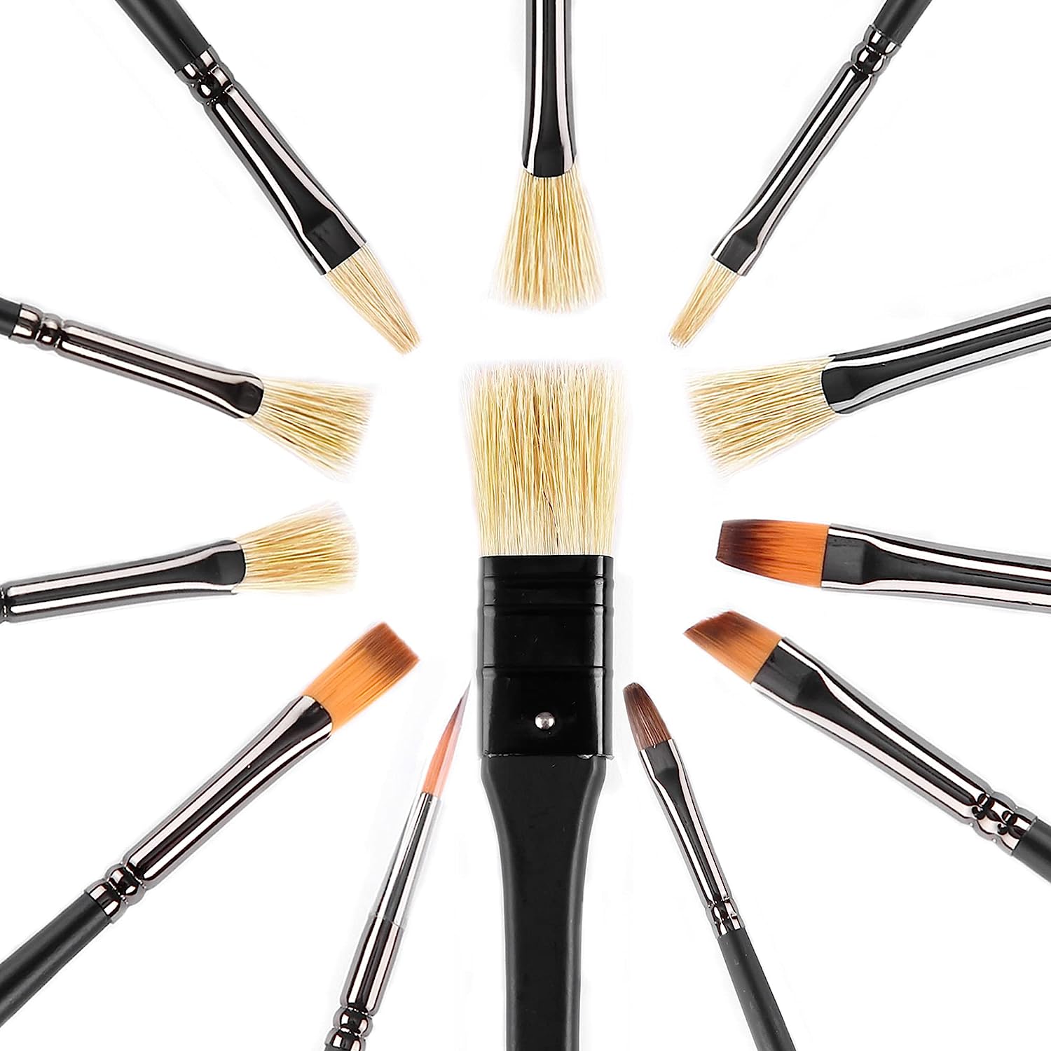 Paint Brush Set 12pcs, Natural Hog Bristle Long Handle Professional Artist Brushes Anti-Shedding, Art Supplies for Kids and Adults for Acrylic and Oils Painting, Watercolor, Face Painting Craft