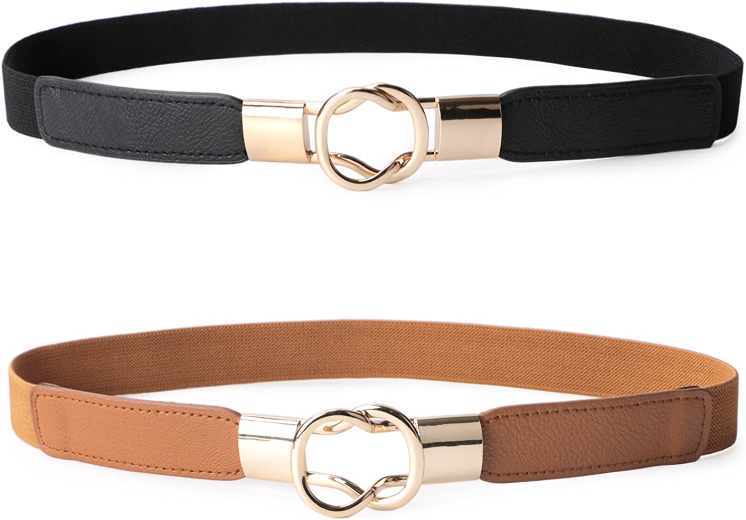 JASGOOD 2 Pack 3 Pack Women Retro Elastic Stretchy Metal Buckle Skinny Waist Belt 1 inch Wide