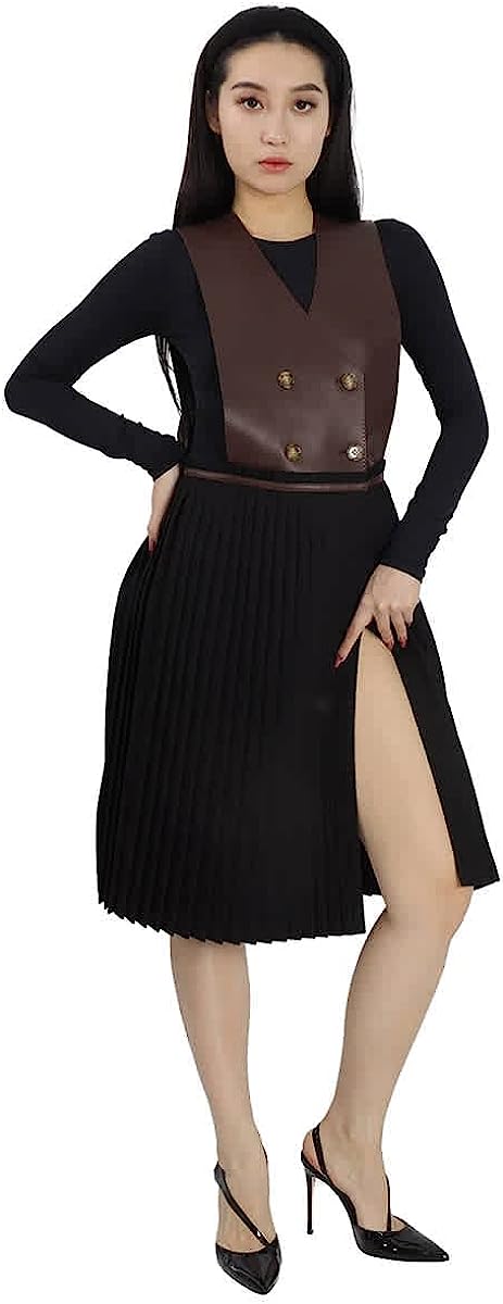 BURBERRY Ladies Dark Mocha Plonge Lambskin and Wool Blend Pinafore Dress, Brand Size 4 (US Size 2)