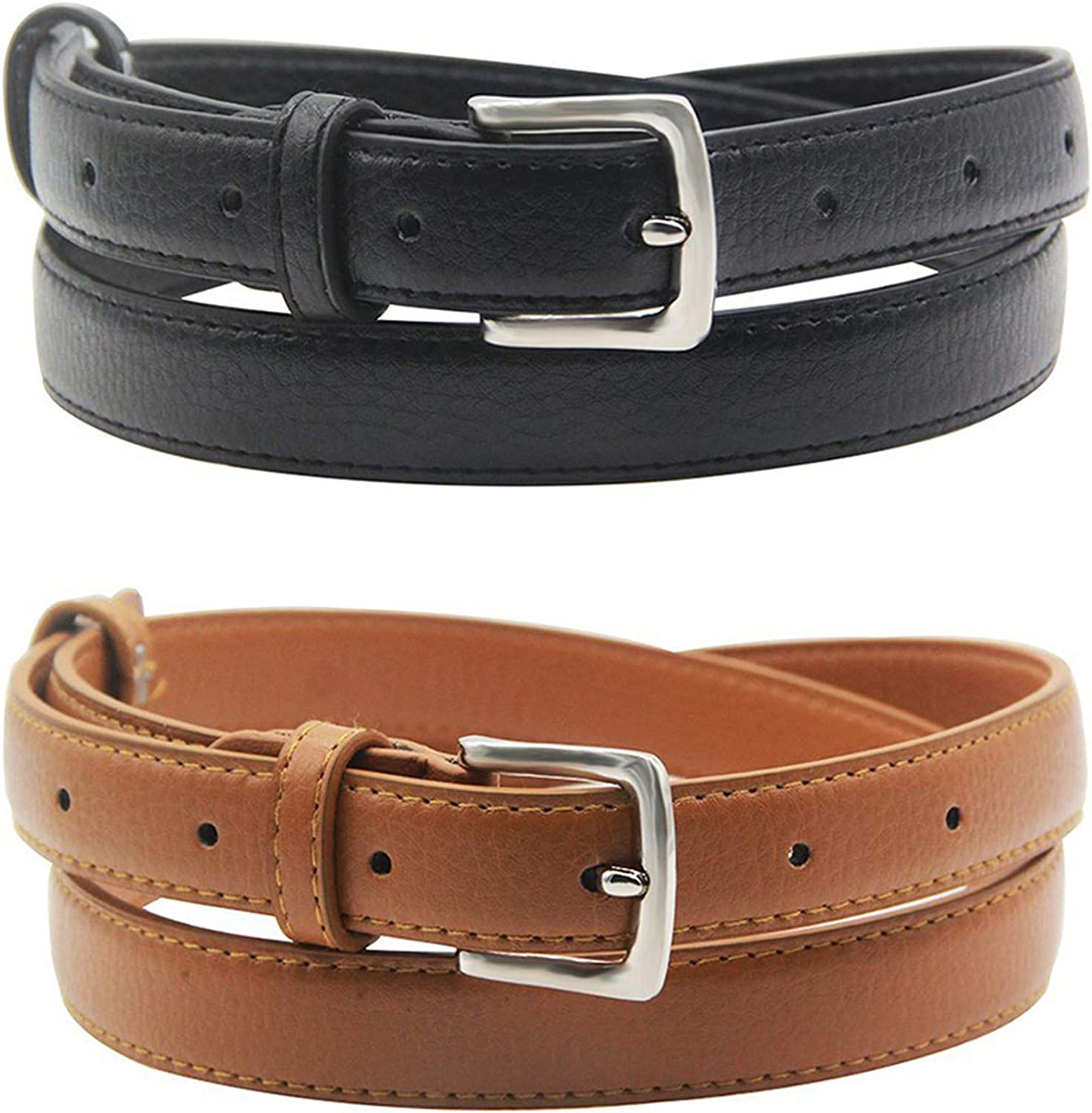 maikun Womens Belt Skinny Leather Solid Color Pin Buckle Simple Waist for Girls Ladies