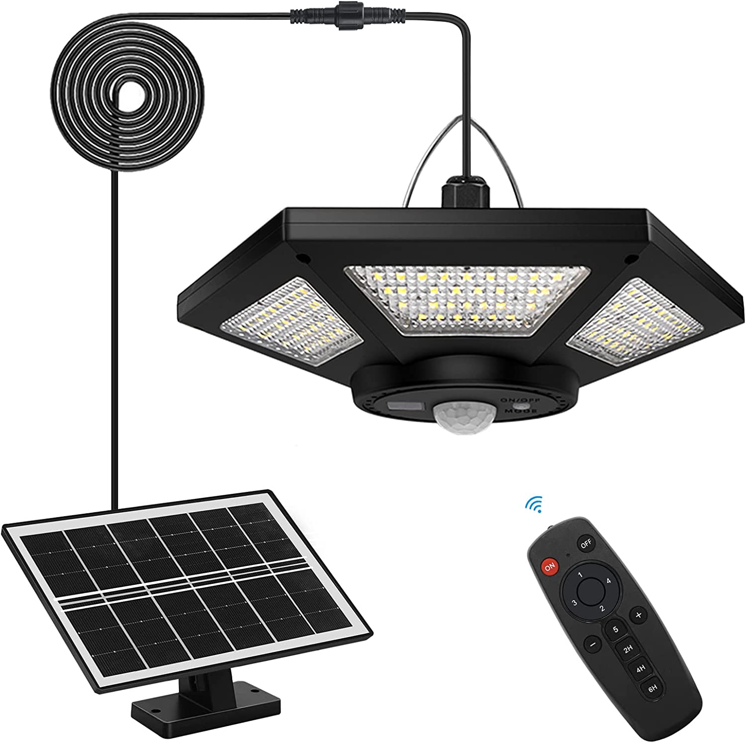 AEQ Solar Shed Light Solar Pendant Light Indoor Outdoor Work in Daytime with Remote Control, 360° Lighting Waterproof Solar Indoor Lights with Motion Sensor/Timer/5 Modes for Home Shed Garage Barn