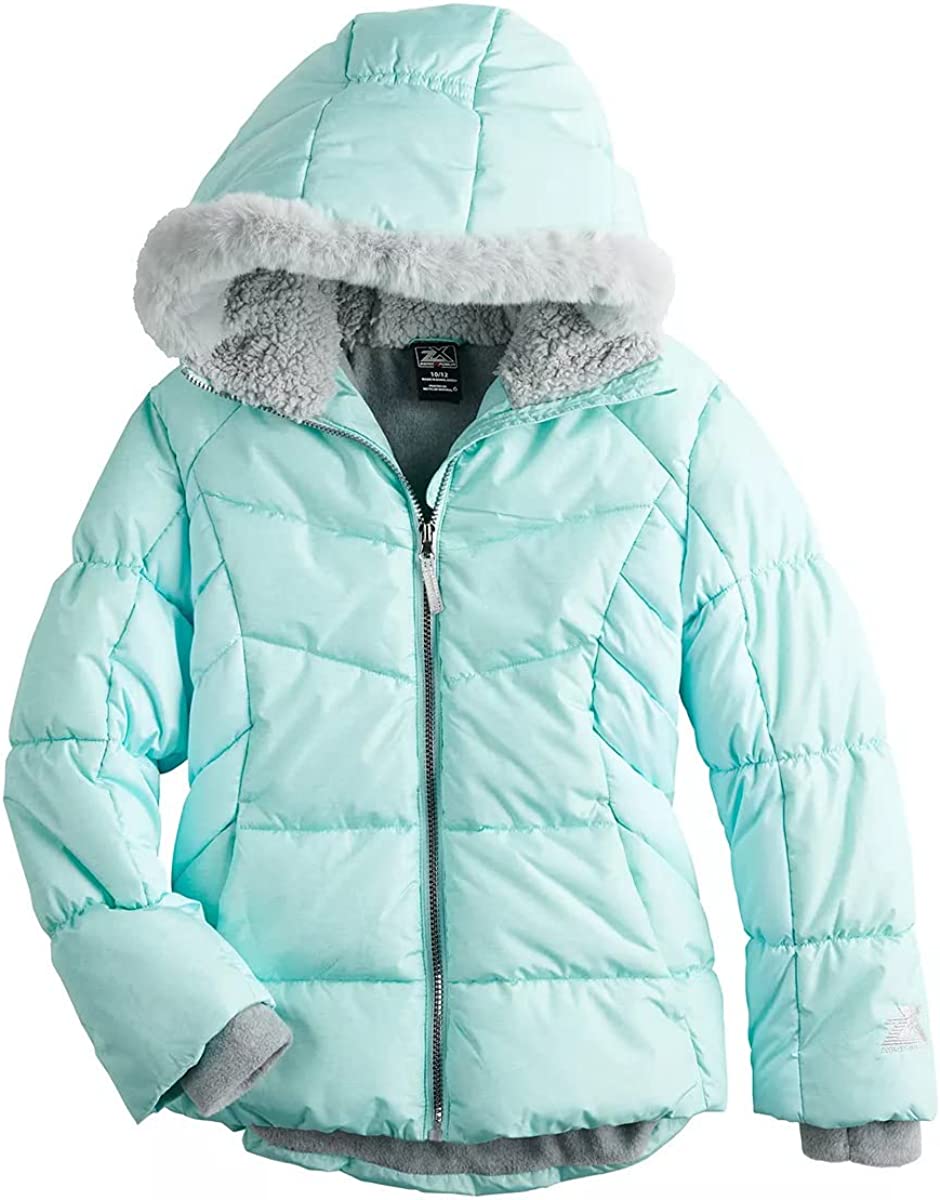 ZeroXposur Girls Puffer Jacket Fleece lined Winter Coat with Lined Hood and Removable Faux Fur Trim