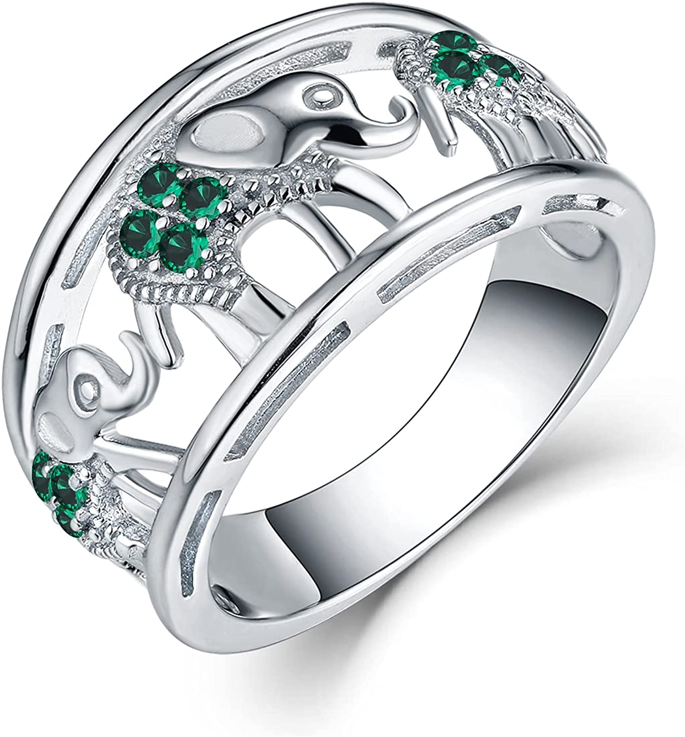 JO WISDOM 925 Sterling Silver Cubic Zirconia Elephant Ring Animal Rings