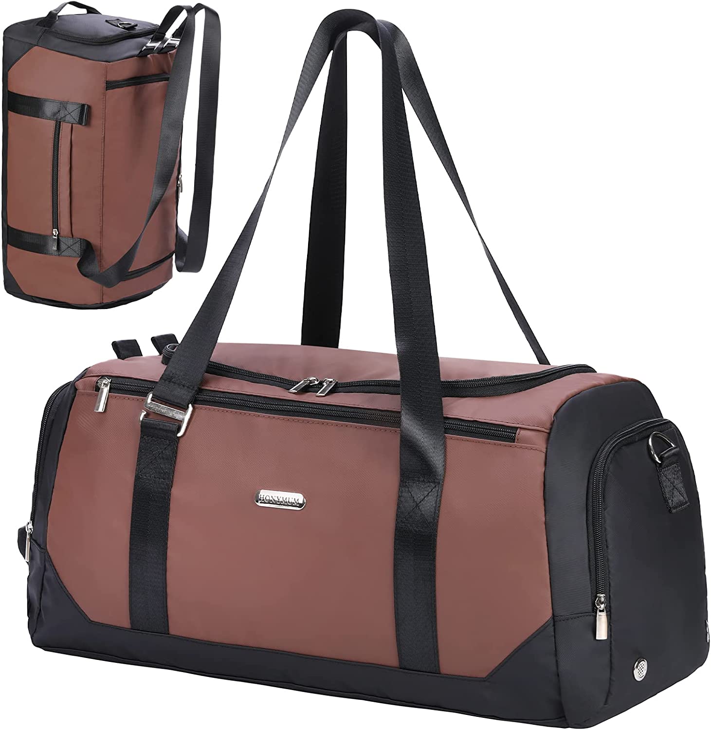 HONYMUM Travel Duffle Bag (50L) for Men，Medium Sports Gym Bag with Shoe Compartment &amp;Wet Pocket，Weekend Overnight Bags Waterproof Carry on Duffel Bag Backpack for Mens Traveling，Black