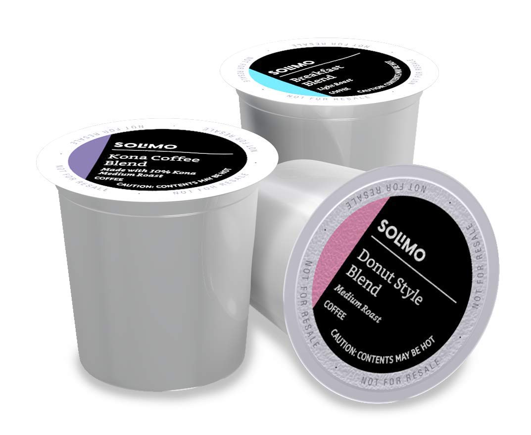 Amazon Brand - 100 Ct. Solimo Variety Pack Light and Medium Roast Coffee Pods (Kona， Breakfast， Donut)， Compatible with Keurig 2.0 K-Cup Brewers