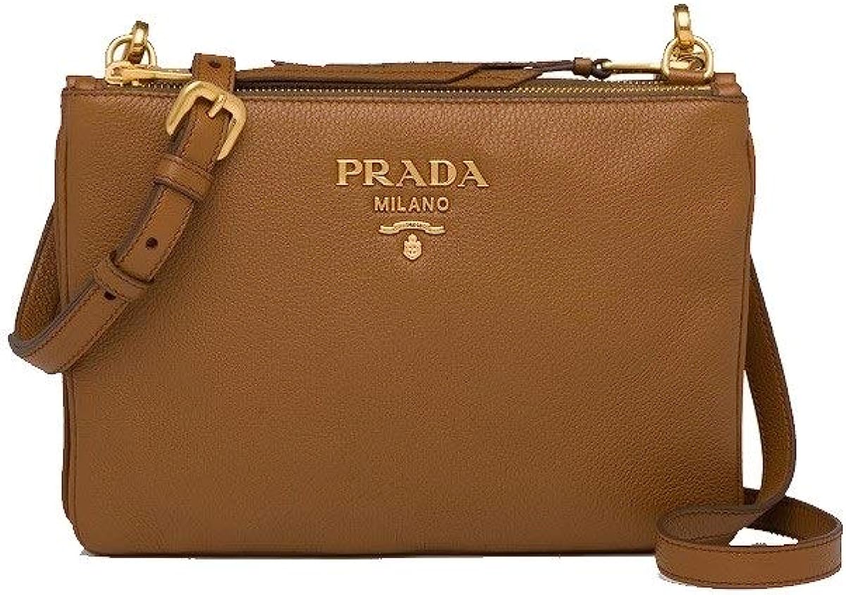 Prada Women's Brown Vitello Phenix Leather Crossbody Handbag Bag 1BH046, Medium