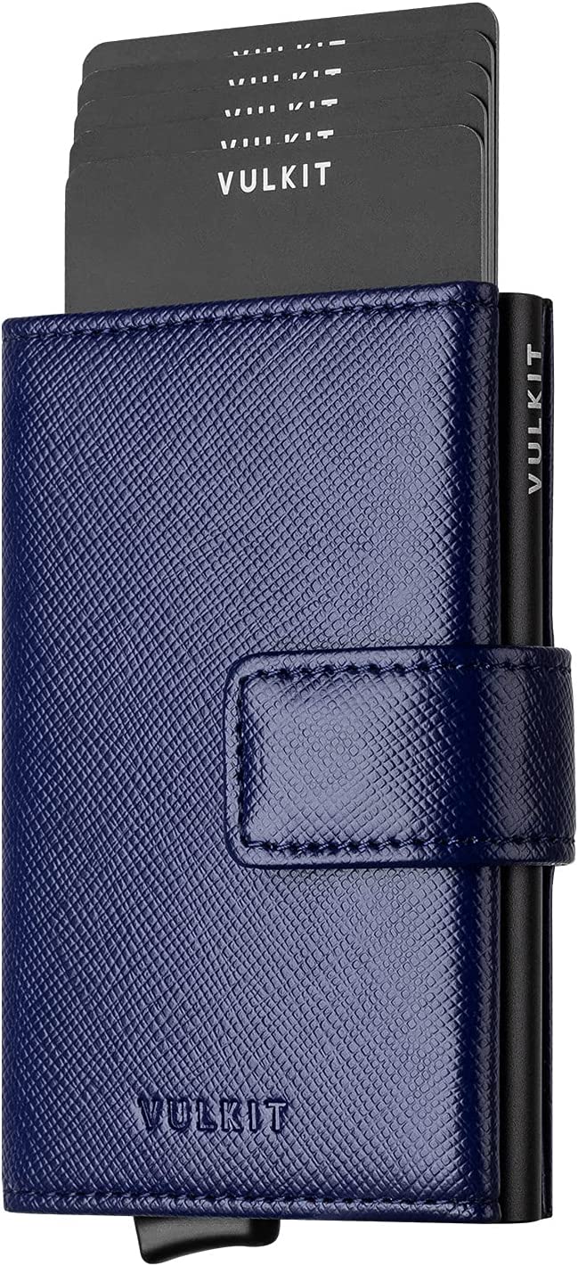 VULKIT Pop Up Wallet, Genuine Leather Automatic Credit Card Holder Wallet RFID Blocking Bifold Pocket Wallet with Banknote Slot for Women Men