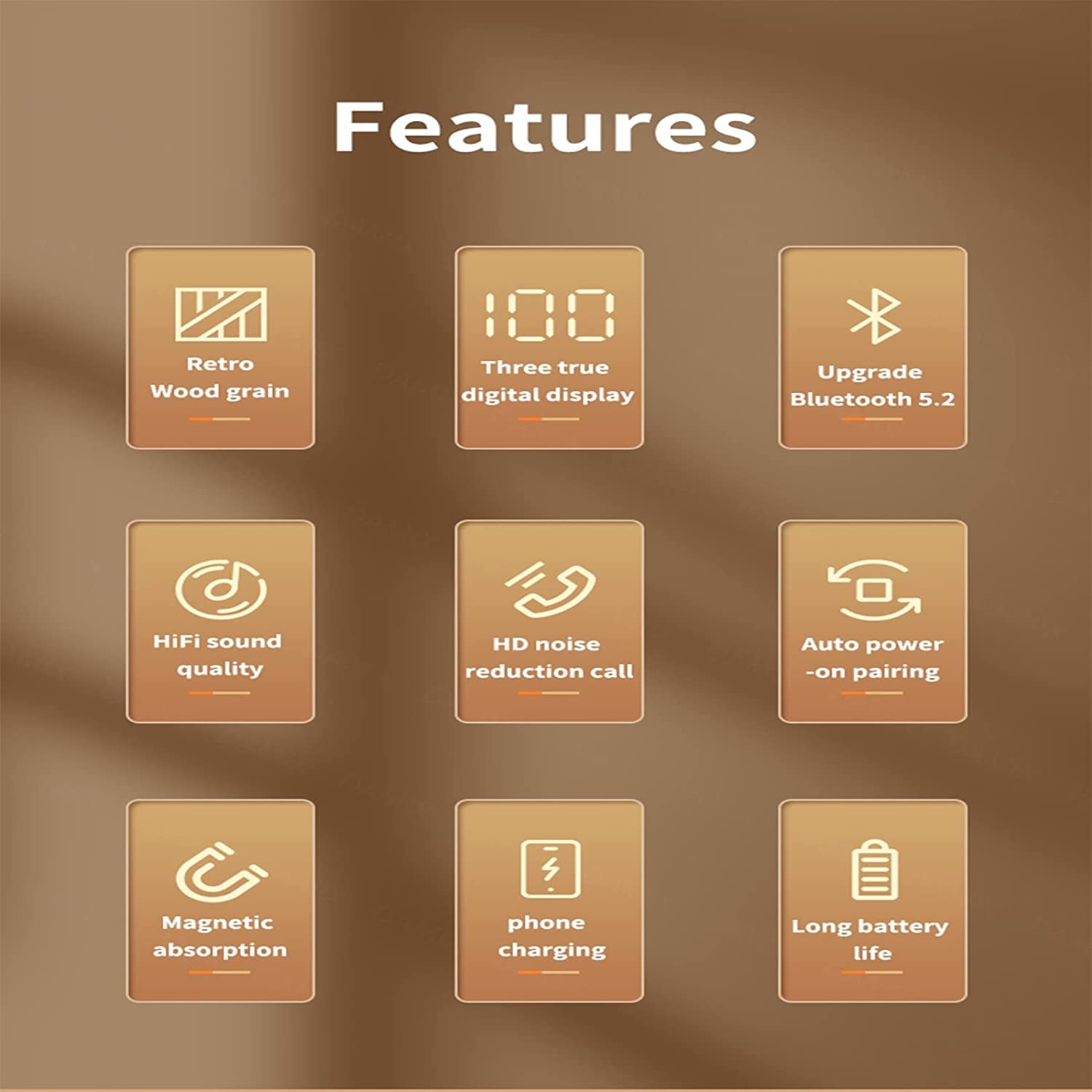 Alarthi Wireless Earbuds，Retro Headphone，Charge for Mobile Phones，Bluetooth 5.2，Mirror LED Digital Display Earbuds，IPX6 Waterproof，HiFi Stereo Earphones for Sports and Game