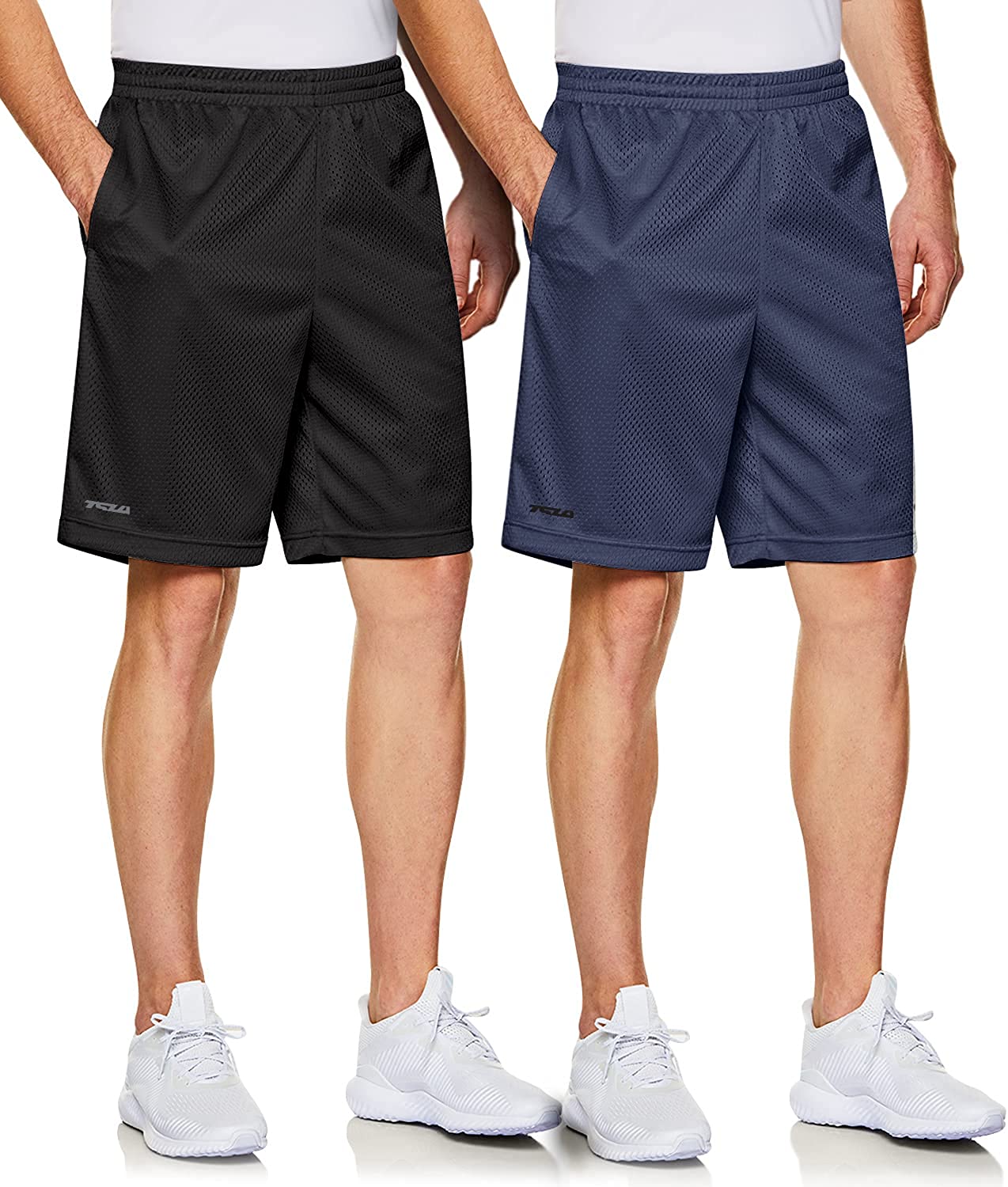 TSLA 1 or 2 Pack Men's Mesh Baseketball Shorts, Quick Dry Gym Training Workout Athletic Shorts, Running Shorts with Pockets