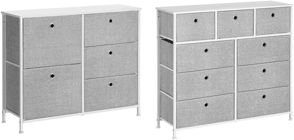 SONGMICS Storage Chest Dresser 5 Fabric Drawers Closet Apartment Dorm Nursery, 33.5 x 11.8 x 27.6 Inches, Light Gray