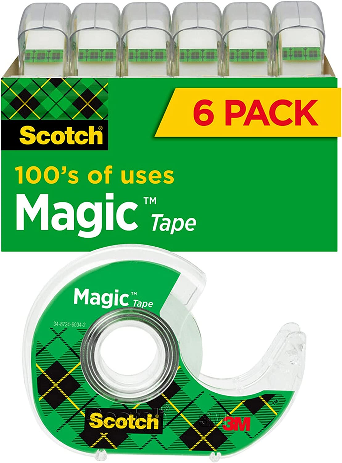 Scotch Magic Tape, 6 Rolls with Dispensers, Numerous Applications, Invisible, Engineered for Repairing, 3/4 x 650 Inches (6122)