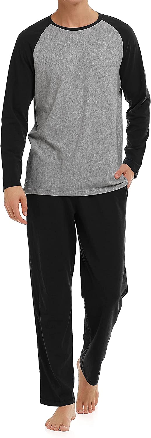 DAVID ARCHY Men's Cotton Raglan Sleepwear Long Sleeve Top & Bottom Pajama Lounge Set