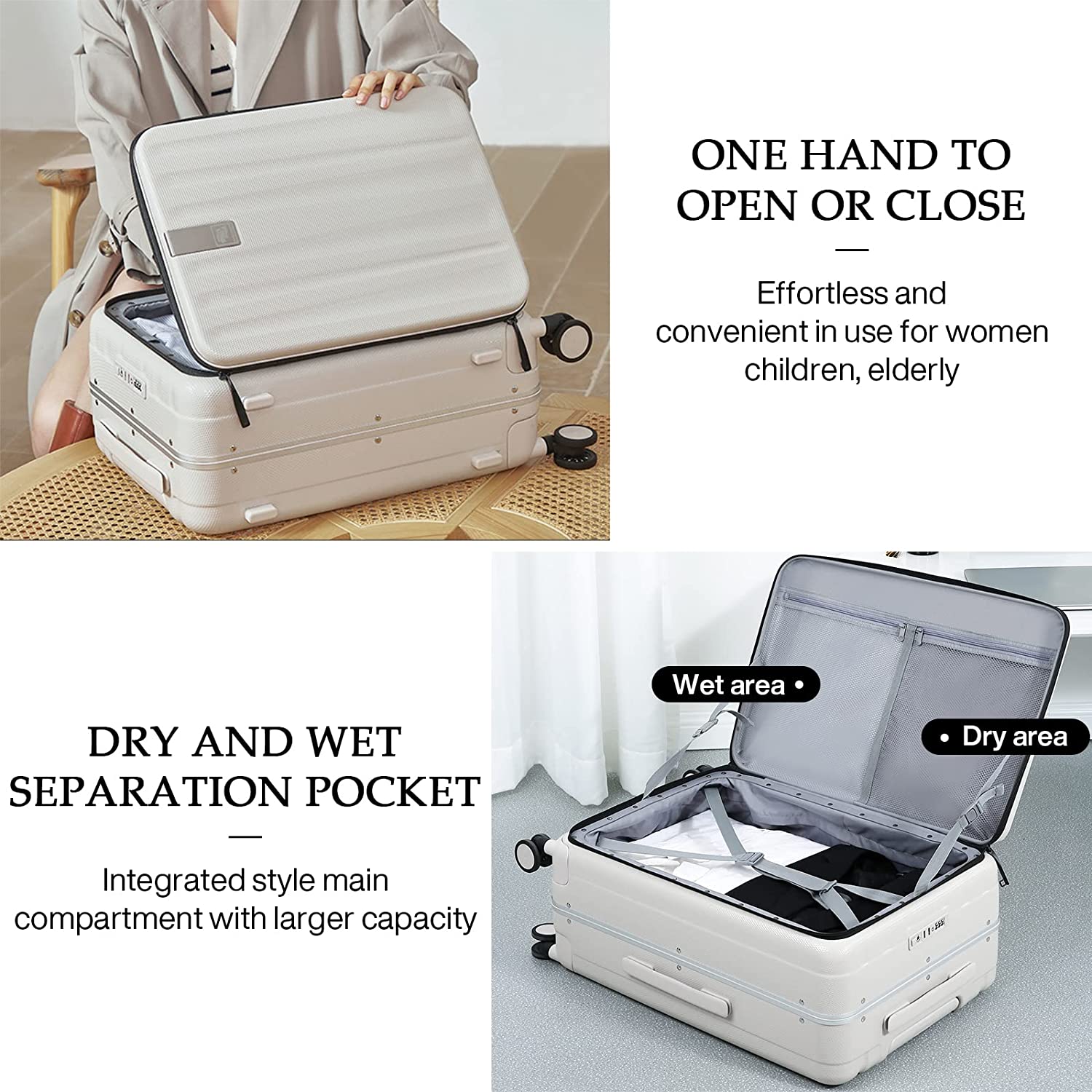 Hanke Carry On Luggage, Suitcase with Wheels & Front Opening, 20in Spinner Luggage Built in TSA Aluminum Frame PC Hardside Rolling Suitcases Travel Bag - Ivory white