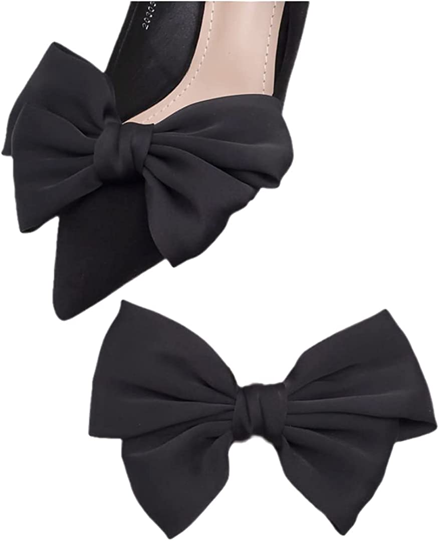 Satin Bow Shoe Clips Dots Solid Color Shoe Clips Removable Shoe Clips Elegant Wedding Party Shoe Buckle Bag Clothing Hair Accessories for Women Girls 2 Pcs