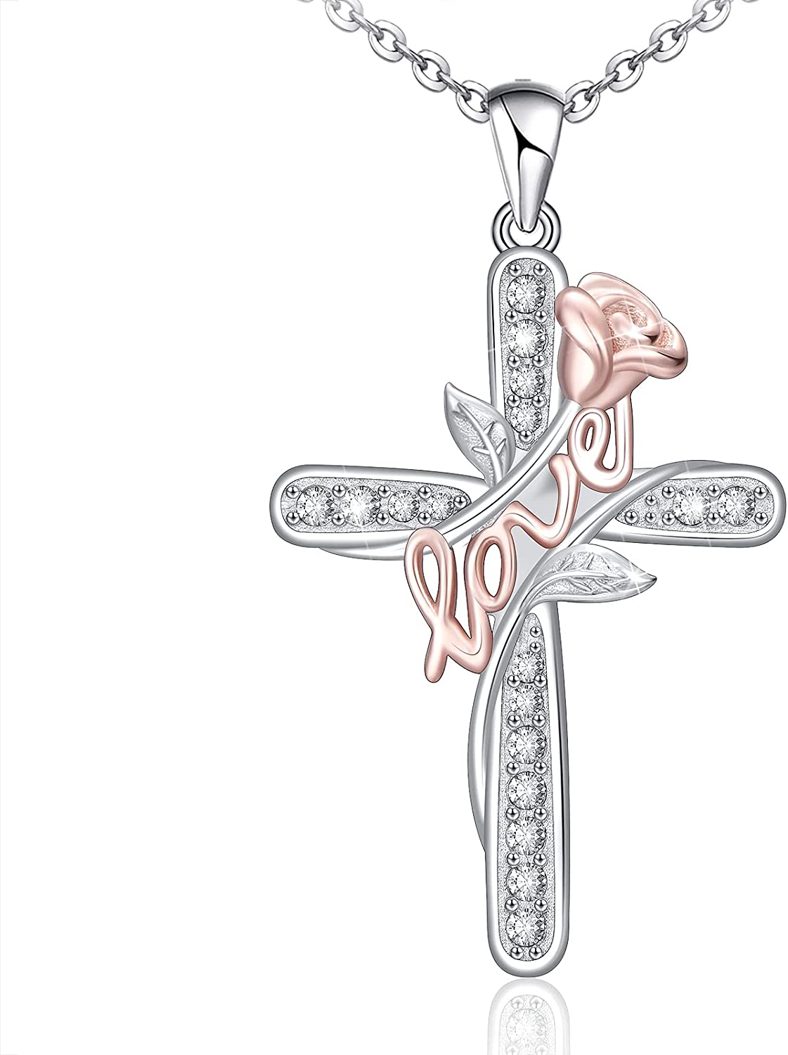 Distance Cross Necklace for Women 925 Sterling Silver Jewelry Pendant Necklace for Girls Mom Wife Gift for Mother's Day or Birthday