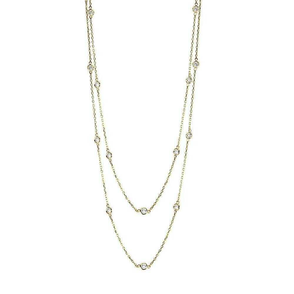 Handmade 14K Yellow Gold Diamond Station Necklace By The Yard 36" 1.5 Ct