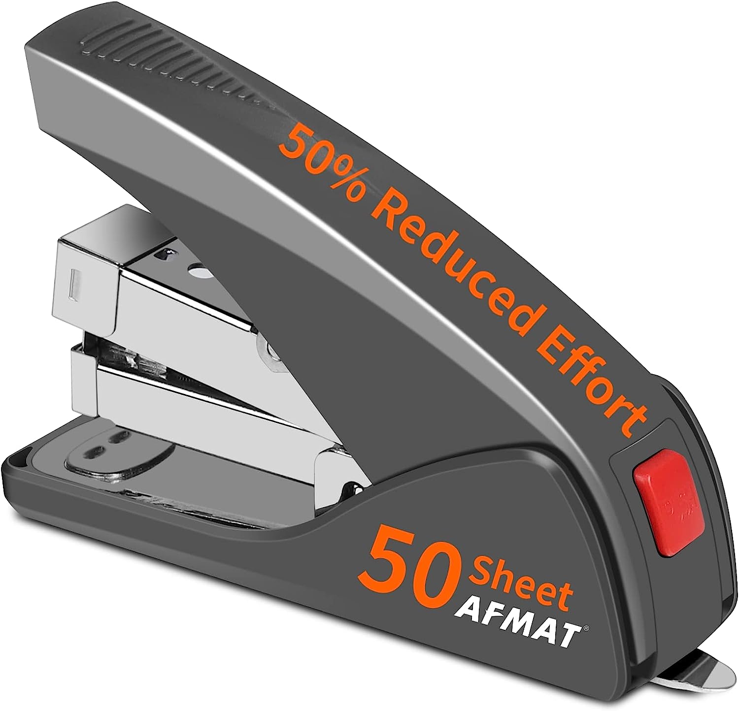 AFMAT Stapler for Desk, 50 Sheets Effortless Stapler, Ergonomic Office Stapler, Low Force, One Touch Stapling Desk Stapler, Built-in Staple Remover, Portable & Space Save Size, Good for Home & Office