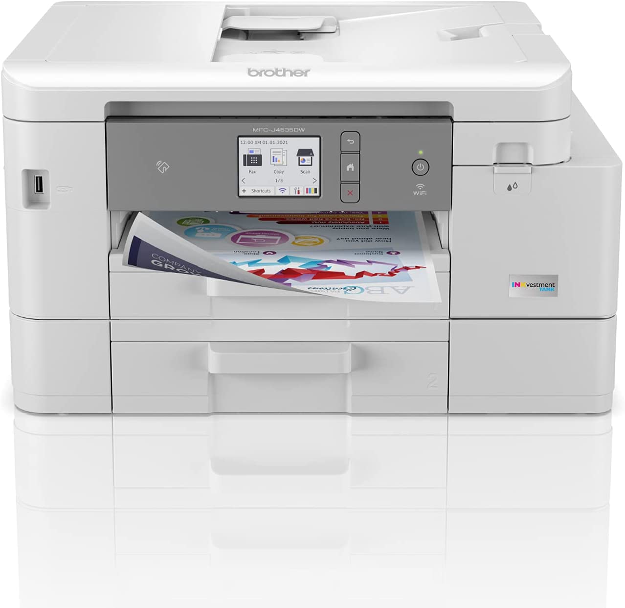 Brother MFC-J4535DW INKvestment-Tank All-in-One Color Inkjet Printer with NFC, Duplex and Wireless Printing Plus Up to 1-Year of Ink in-Box, White