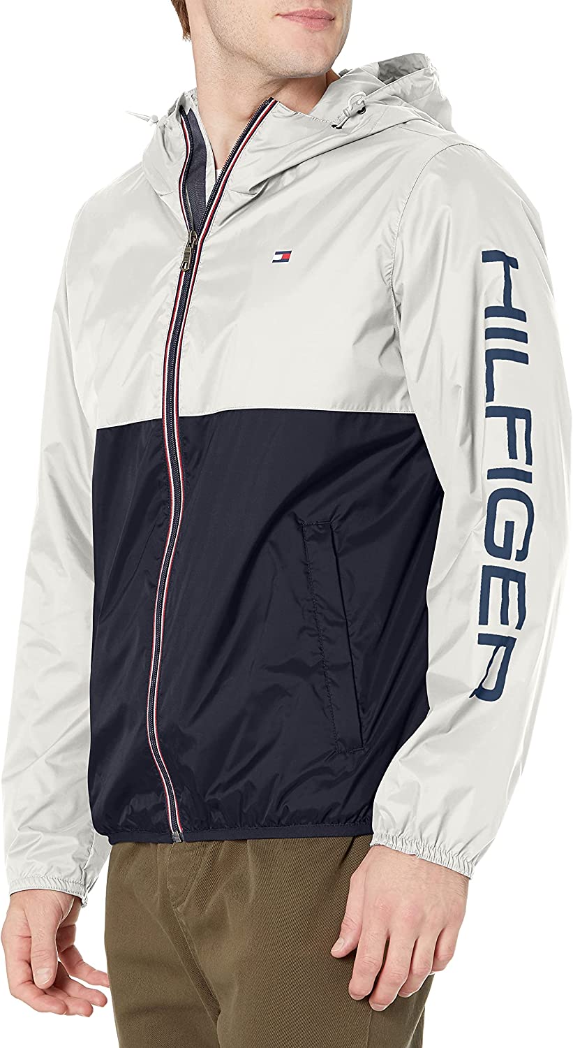 Tommy Hilfiger Men's Lightweight Active Water Resistant Hooded Rain Jacket