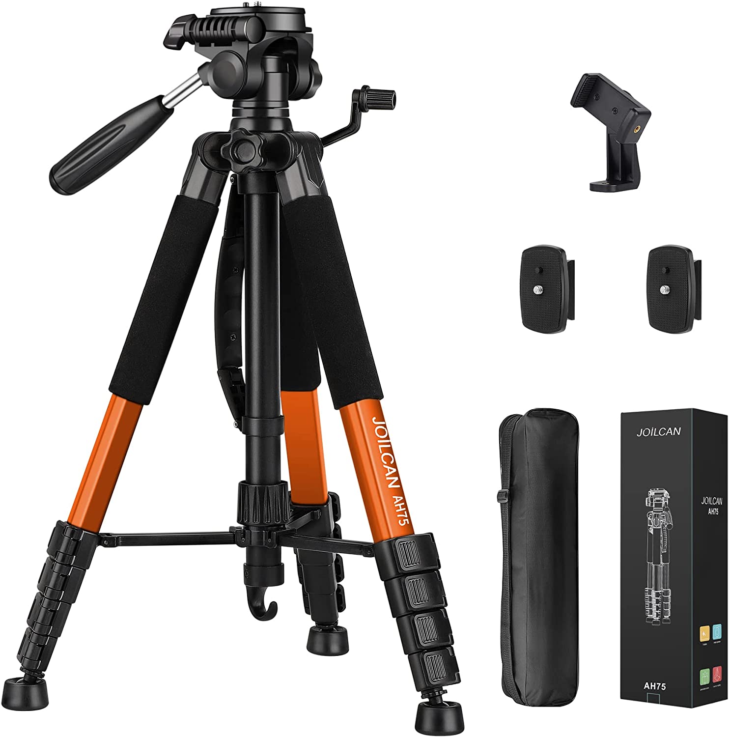Tripod Camera Tripods, 74" Tripod for Camera Cell Phone Video Photography, Heavy Duty Tall Camera Stand Tripod, Professional Travel DSLR Tripods Compatible with Canon Nikon iPhone, Max Load 15 LB