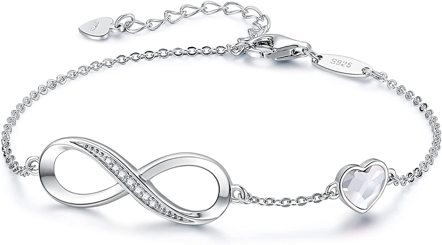 CDE Infinity Heart Symbol Charm Bracelet for Women 925 Sterling Silver Stainless Steel Adjustable Anniversary Mother's Day Jewelry Gift Birthday Gifts for Women Mom Wife Girls Her