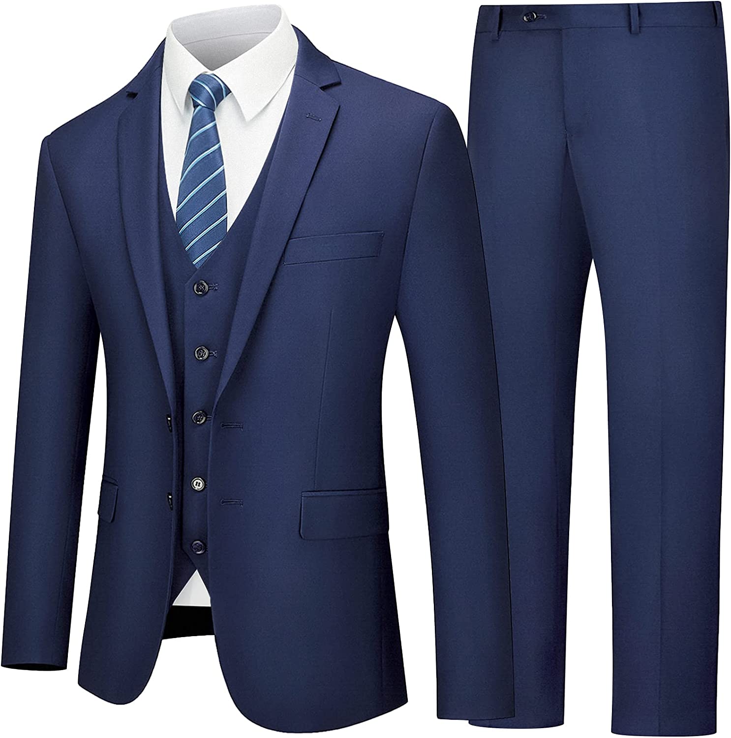 LUPURTY Men's Suits Slim Fit, 3 Piece Suits for Men, 2 Buttons Solid Jacket Vest Pants with Tie, Men Suits Tuxedo Set