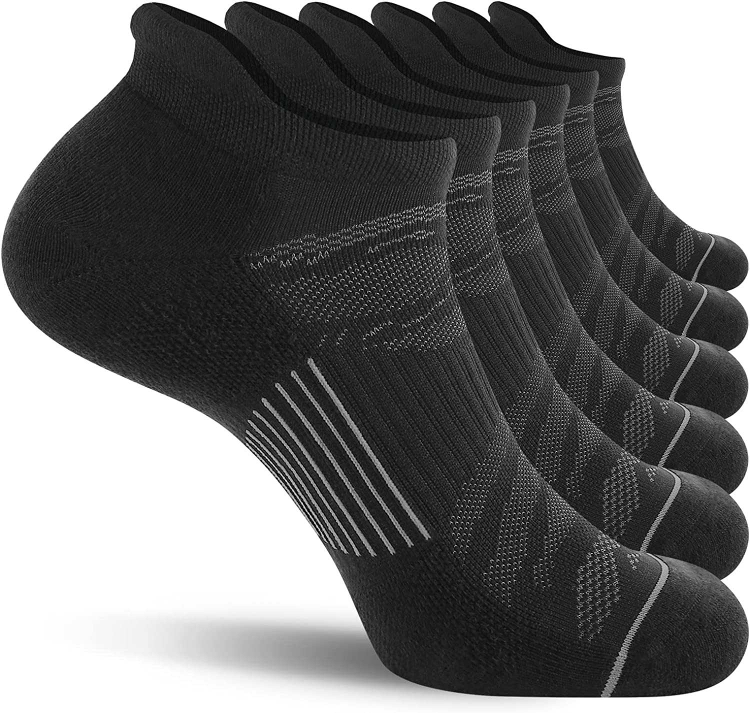 FITRELL 6 Pack Men's Ankle Running Socks Low Cut Cushioned Athletic Sports Socks 7-9/9-12/12-15