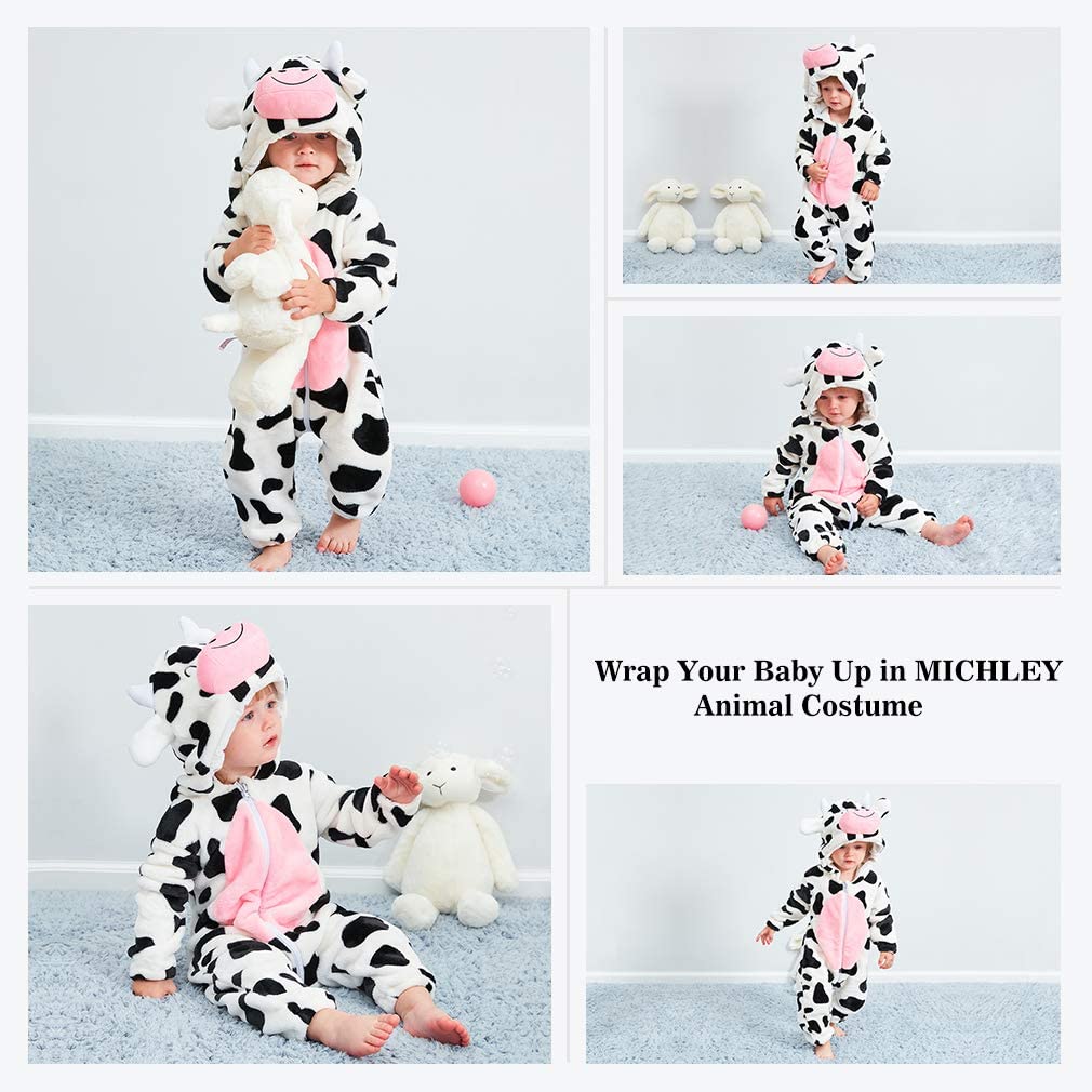 MICHLEY Unisex Baby Animal Costume Winter Autumn Flannel Hooded Romper Cosplay Jumpsuit