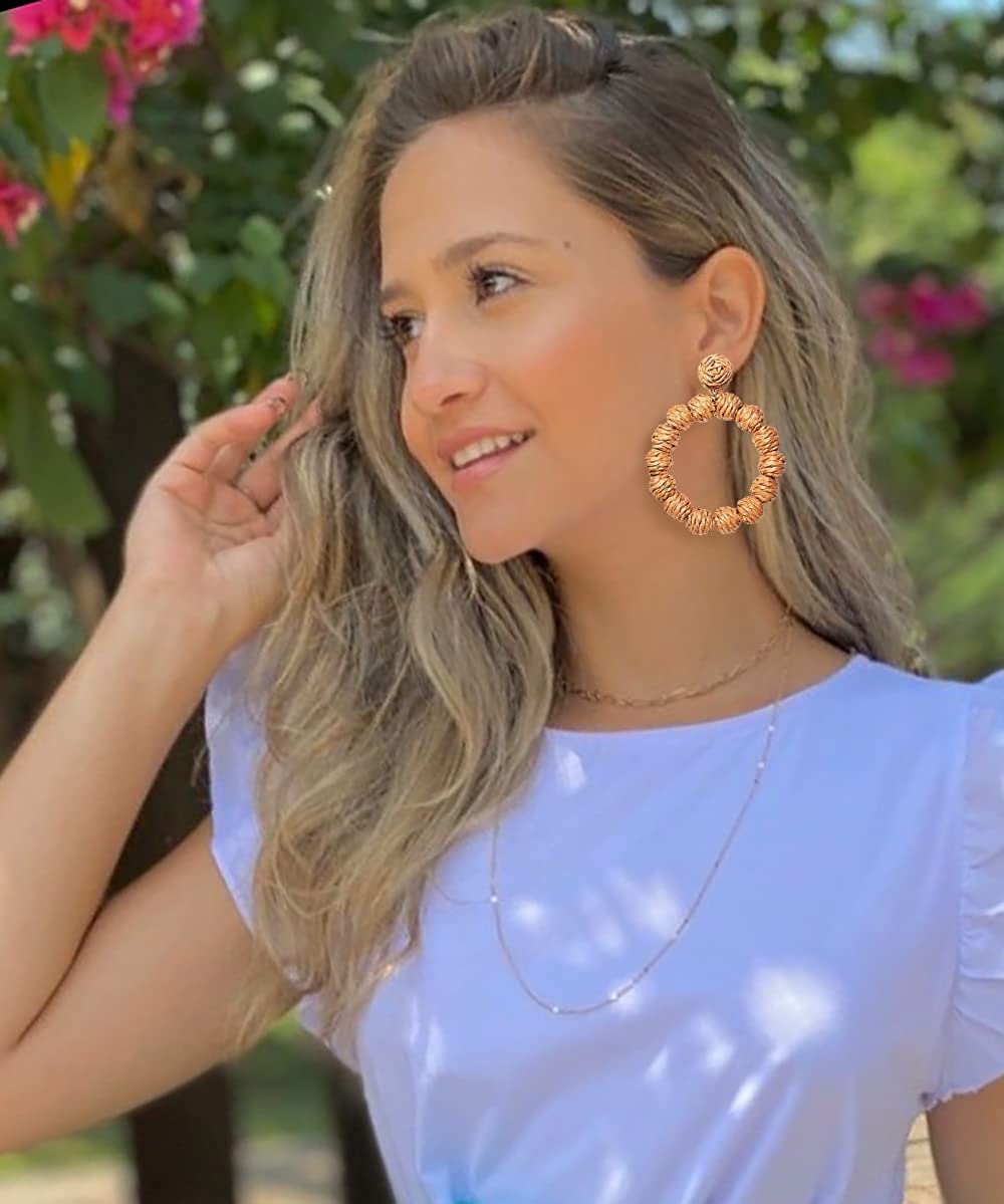 4 Pairs Raffia Earrings Boho Rattan Hoop Dangle Earrings for Women Handmade Straw Wicker Woven Earring Set Summer Beach Jewelry Gifts
