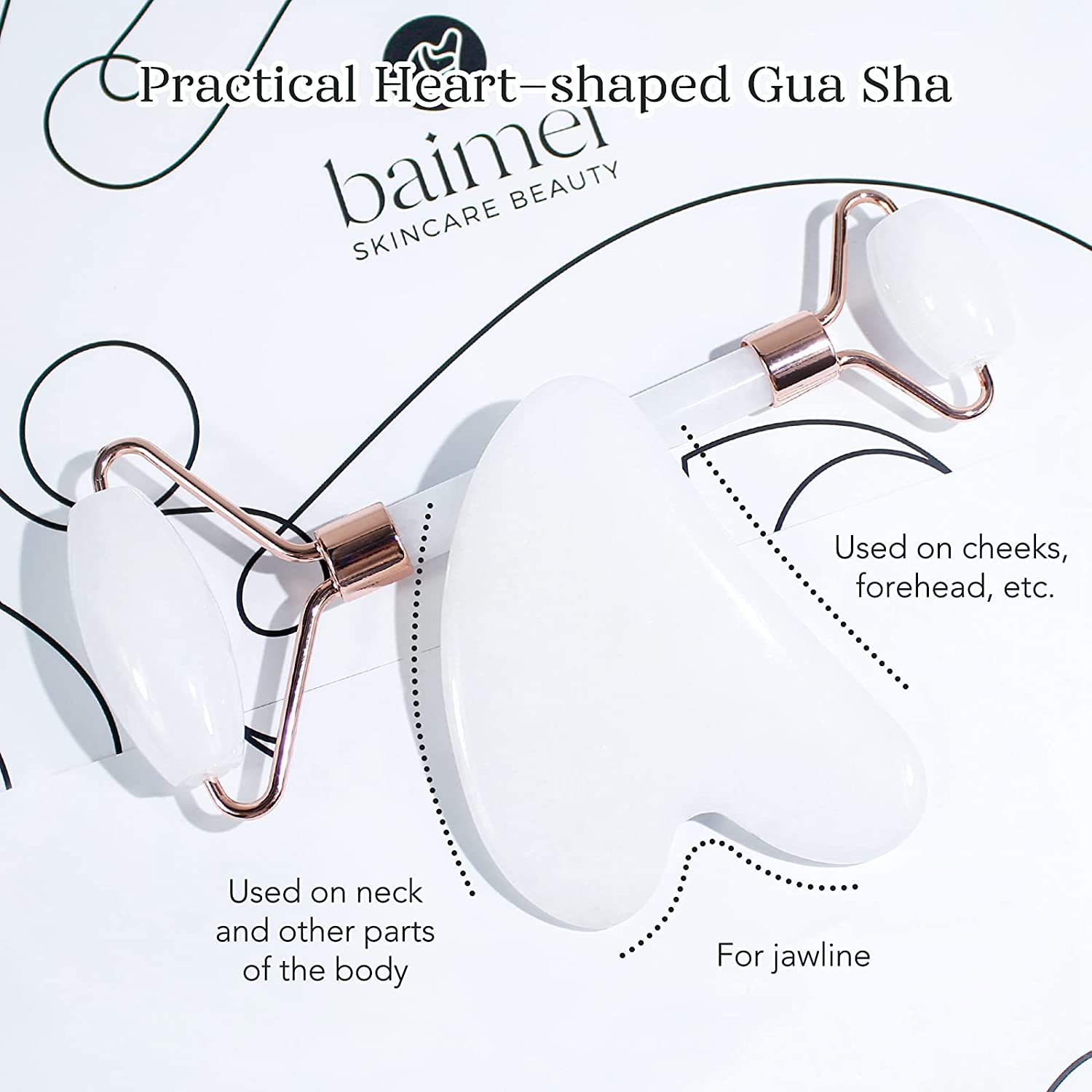 Gua Sha & Jade Roller Set Facial Beauty Tools, BAIMEI Face Roller and Guasha Facial Tool for Face, Neck and Eye Treatment Facial Roller for Skin Care Routine