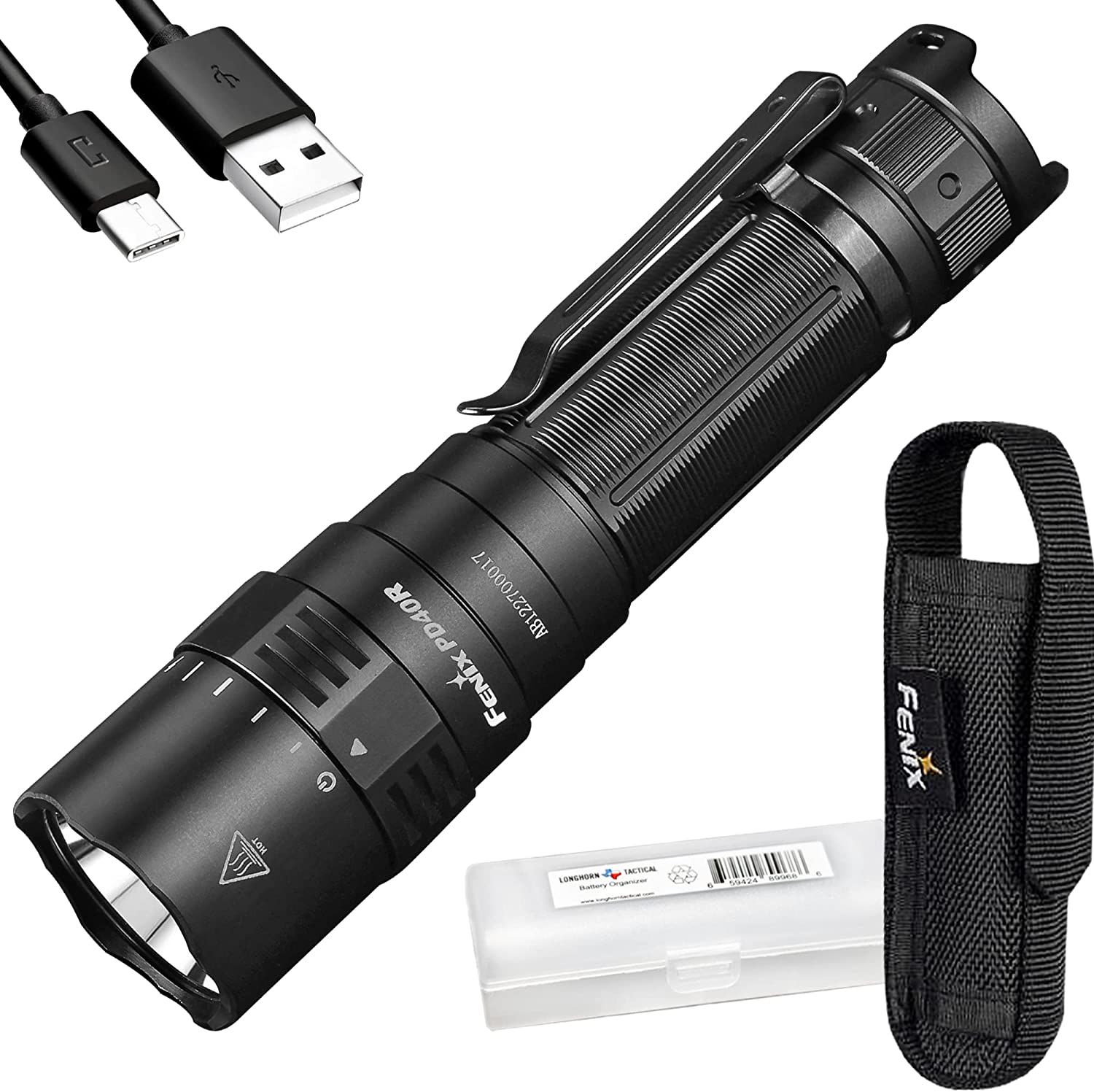 Fenix PD40R v2.0 Rechargeable Flashlight, 3000 Lumen USB-C LED Tactical with LumenTac Organizer