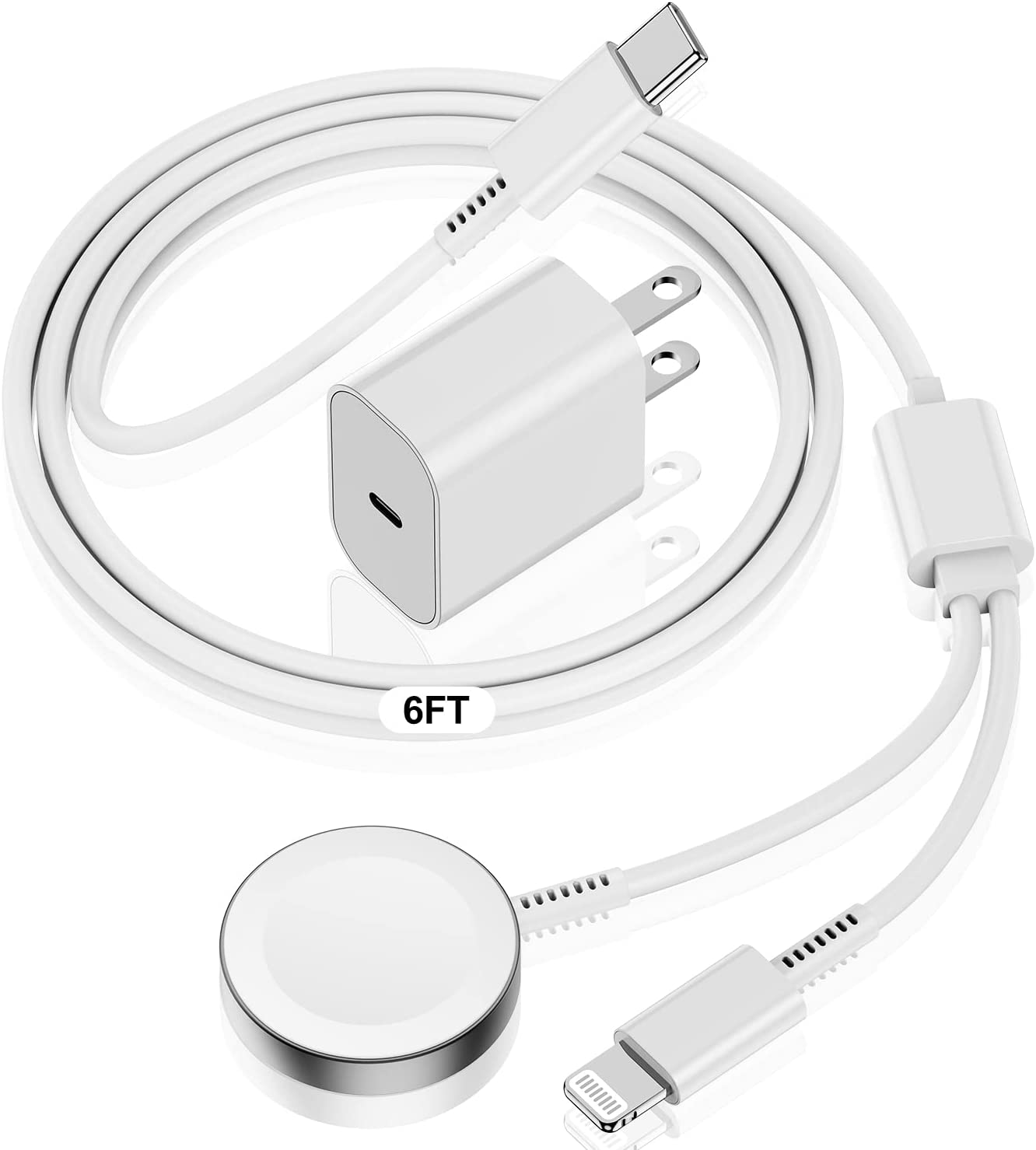 Apple Watch Charger USB C for iPhone&Watch, [Apple MFi Certified] iWatch Magnetic Cable for Watch Series 8 7 6 5 4 3 2 1 SE2 SE1, iPhone 14/13/12/11, Type C 2-in-1 Fast Charging Cord -6ft/1.8m