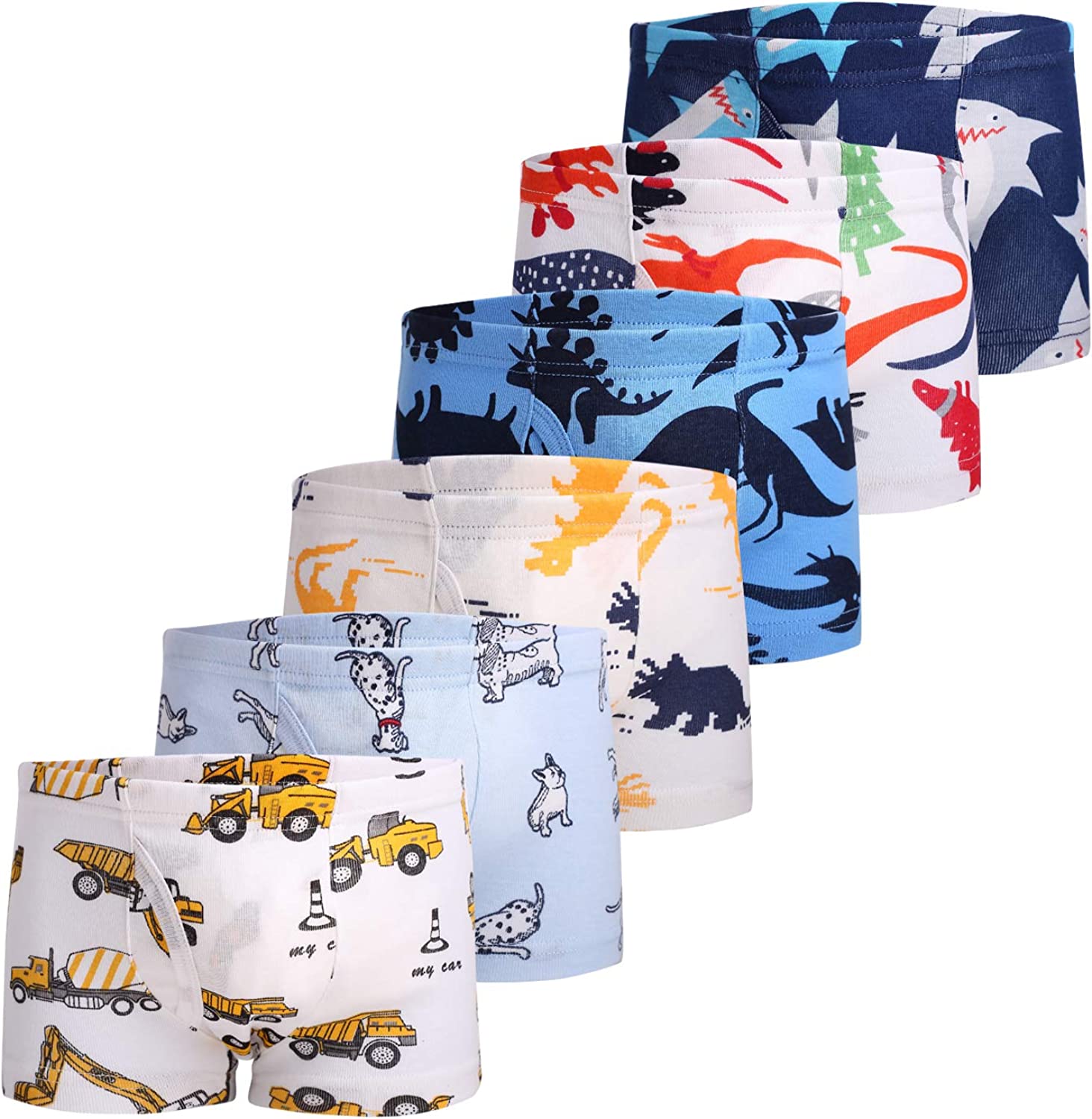 Taxzode Fenhant Little Boys Soft Cotton Briefs Dinosaur Truck Shark Baby Toddler Kids Underwear 6-8-9 Pack