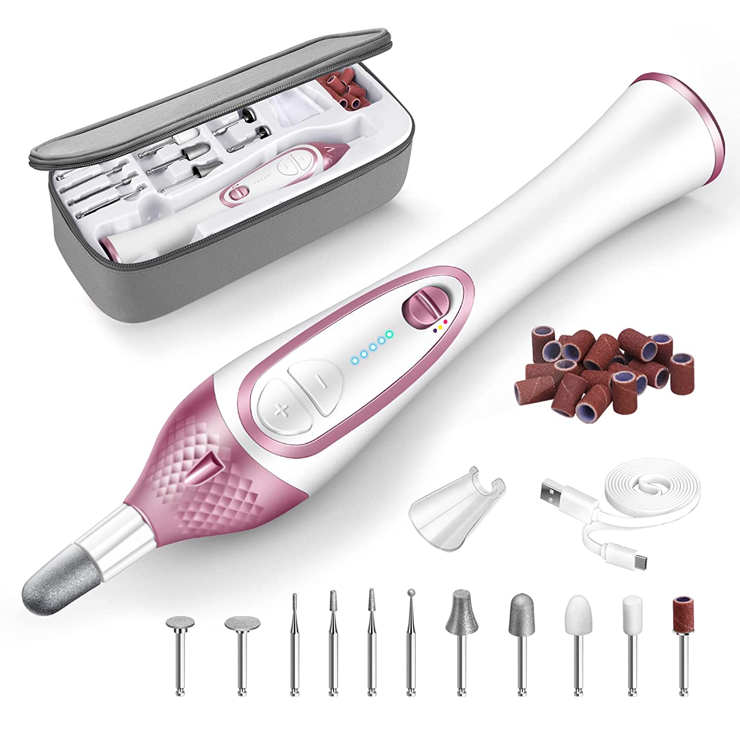 ISTON 36-Piece Professional Manicure & Pedicure Kit, Cordless Nail Drill Machine, 20000RPM,11Pcs Bits, 4 Speed, Electric Nail File Set, Nails Care Kits, Manicure Pedicure Tools, Storage Case