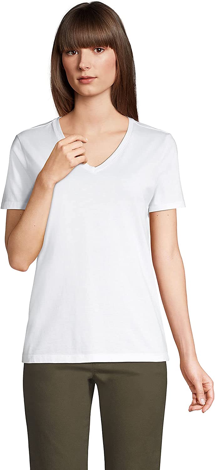 Lands' End Women's Relaxed Supima Cotton Short Sleeve V-Neck T-Shirt