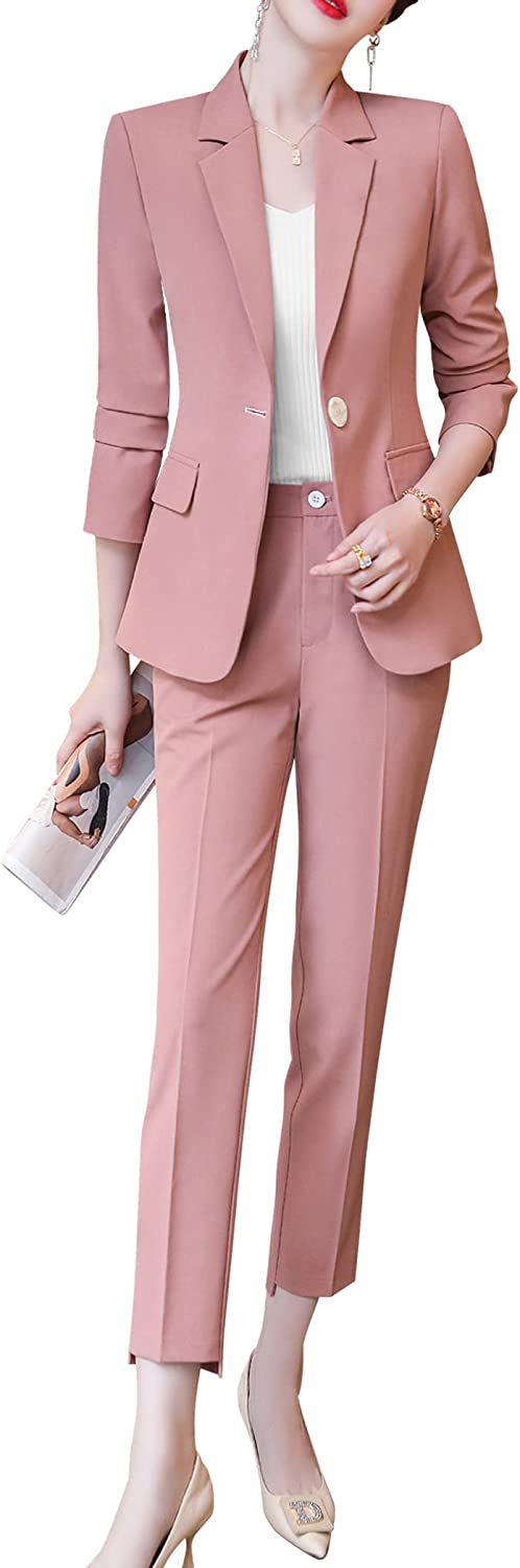 LISUEYNE Women’s Two Pieces Blazer Office Lady Suit Set Work Blazer Jacket and Pant