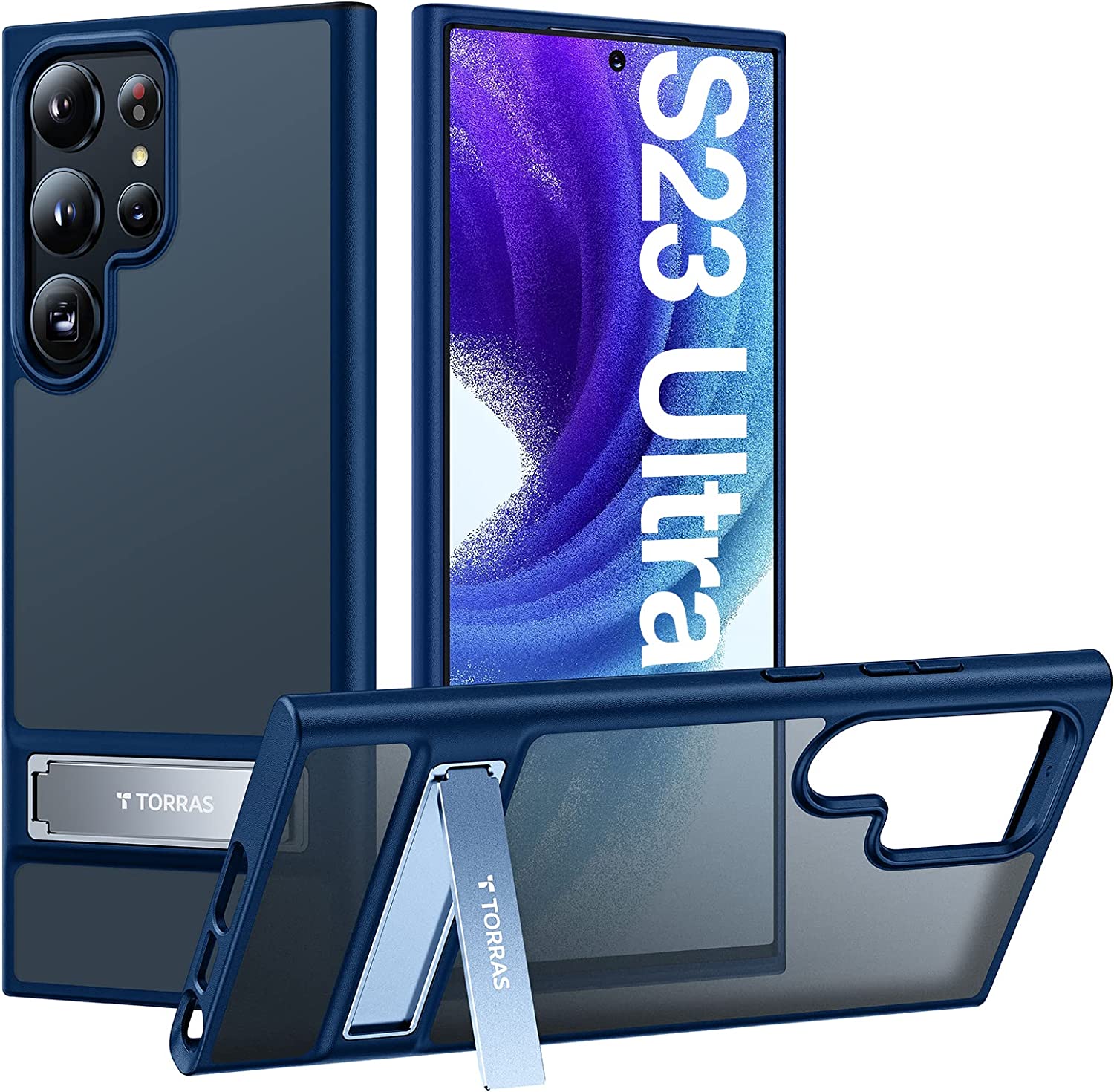 TORRAS MarsClimber Case for Samsung Galaxy S23 Ultra Case with Stand, 3-Way Sturdy Kickstand and 8FT MIL-Grade Shockproof Translucent Matte Case for Samsung S23 Ultra Case 6.8'', 2023, Blizzard Blue